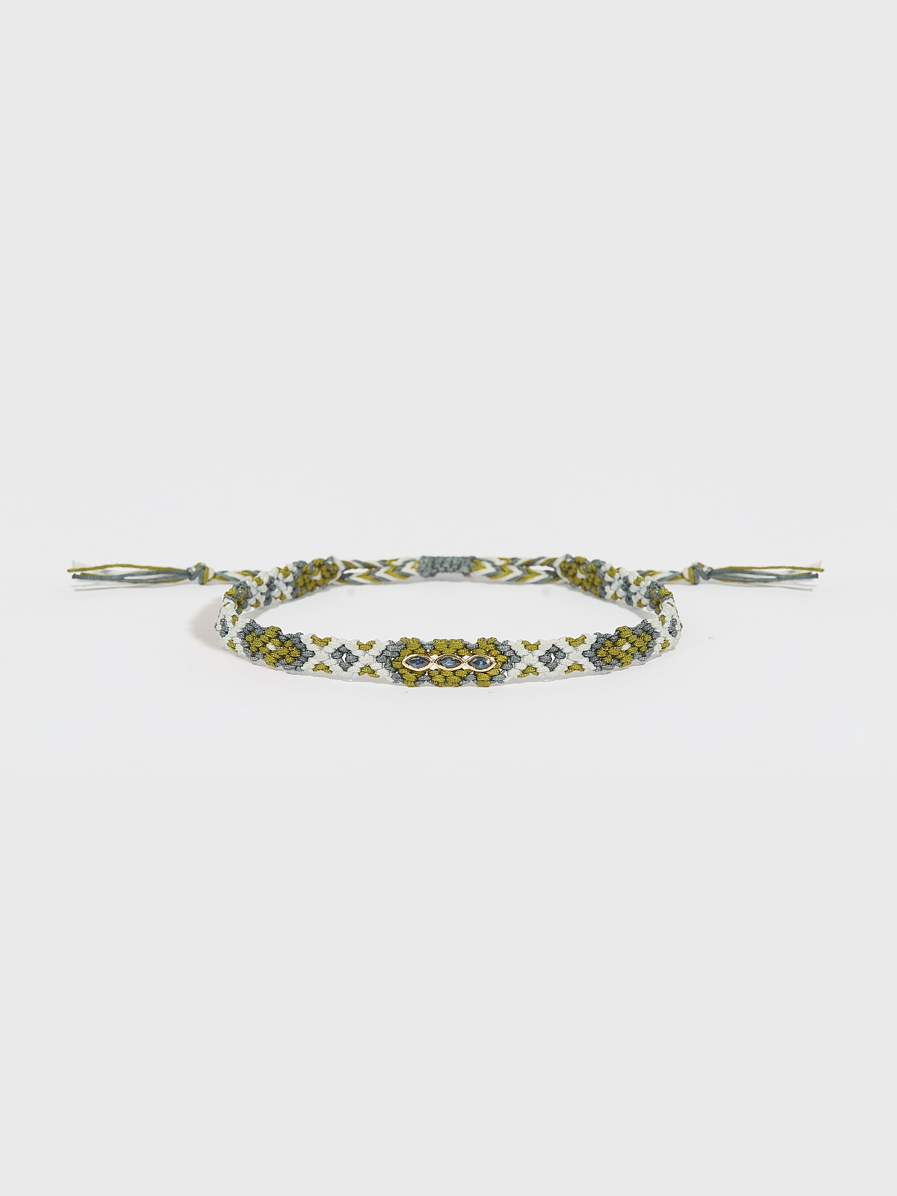 Bracelet Maya tissé nylon avec pierre précieuse saphir et or 14k - vert - Tamara Taichman