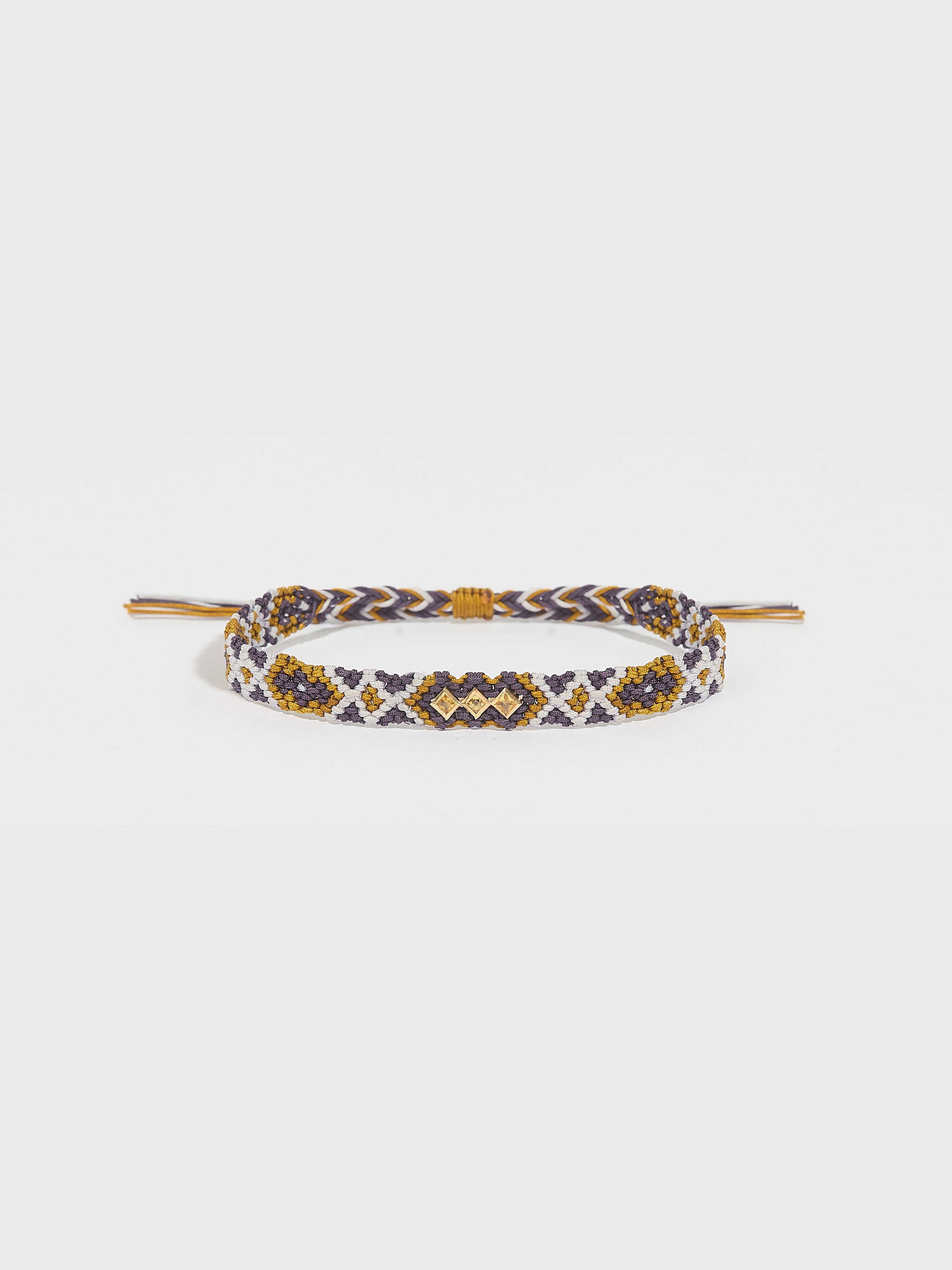 Bracelet Maya tissé nylon avec pierre précieuse saphir et or 14k - jaune - Tamara Taichman