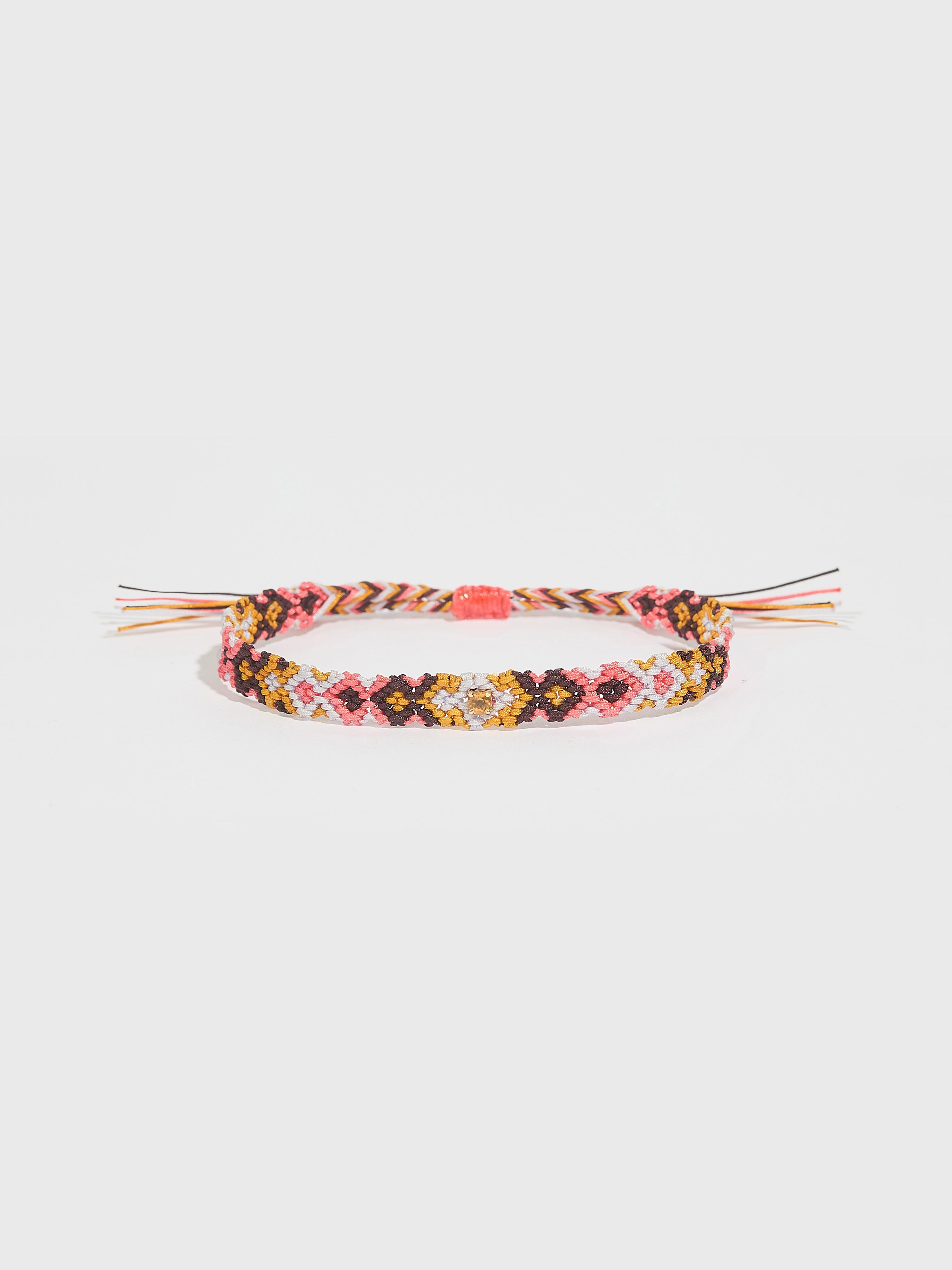 Bracelet Maya tissé nylon avec pierre fine citrine et or 14k - rose et blanc - Tamara Taichman
