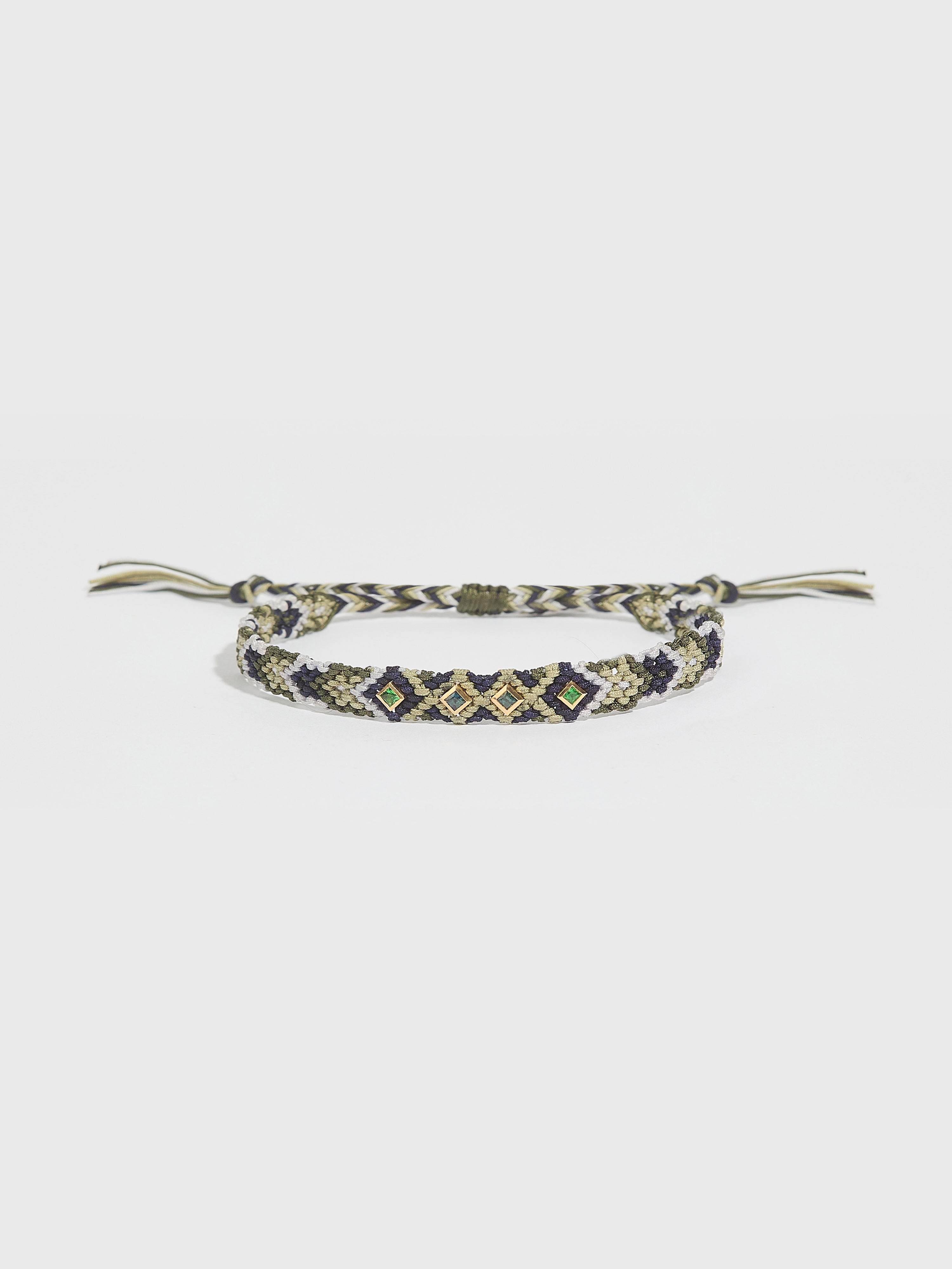 Bracelet Maya tissé nylon avec pierre précieuse saphir et or 14k - kaki - Tamara Taichman
