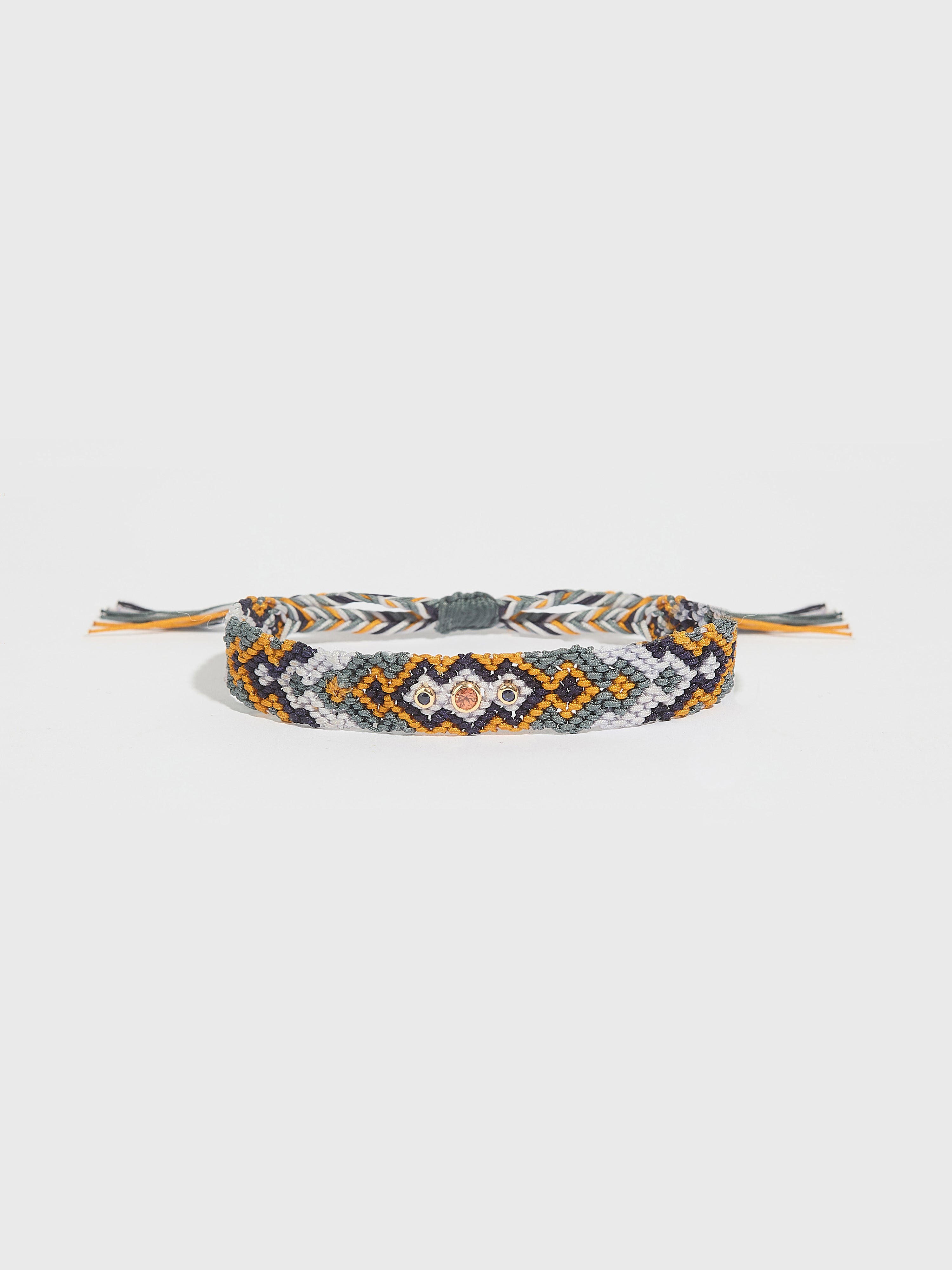Bracelet Maya tissé nylon avec pierre précieuse saphir et or 14k - bleu et jaune - Tamara Taichman