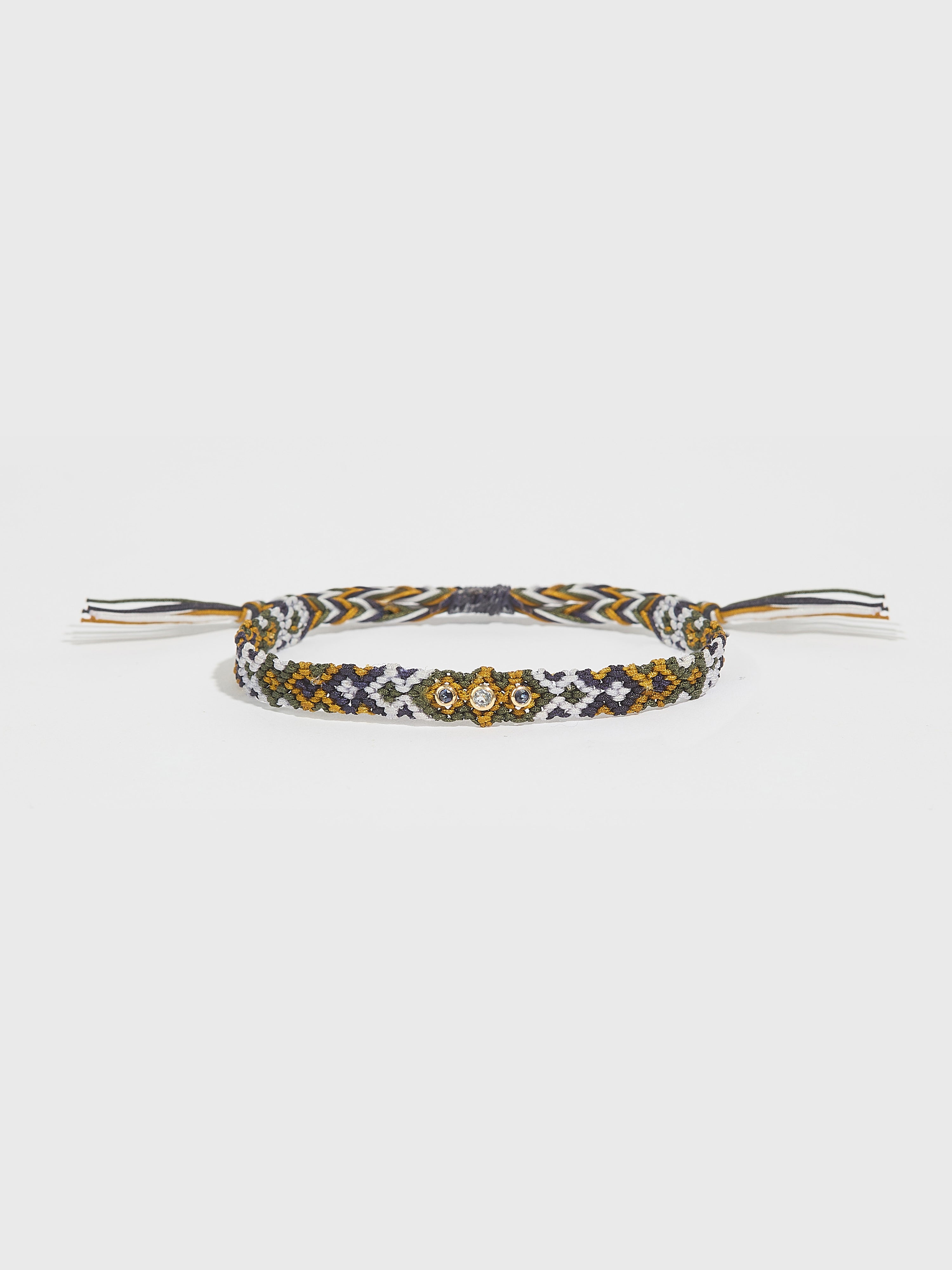 Bracelet Maya tissé nylon avec pierre fine aigue-marine pierre précieuse saphir et or 14k - blanc et jaune - Tamara Taichman