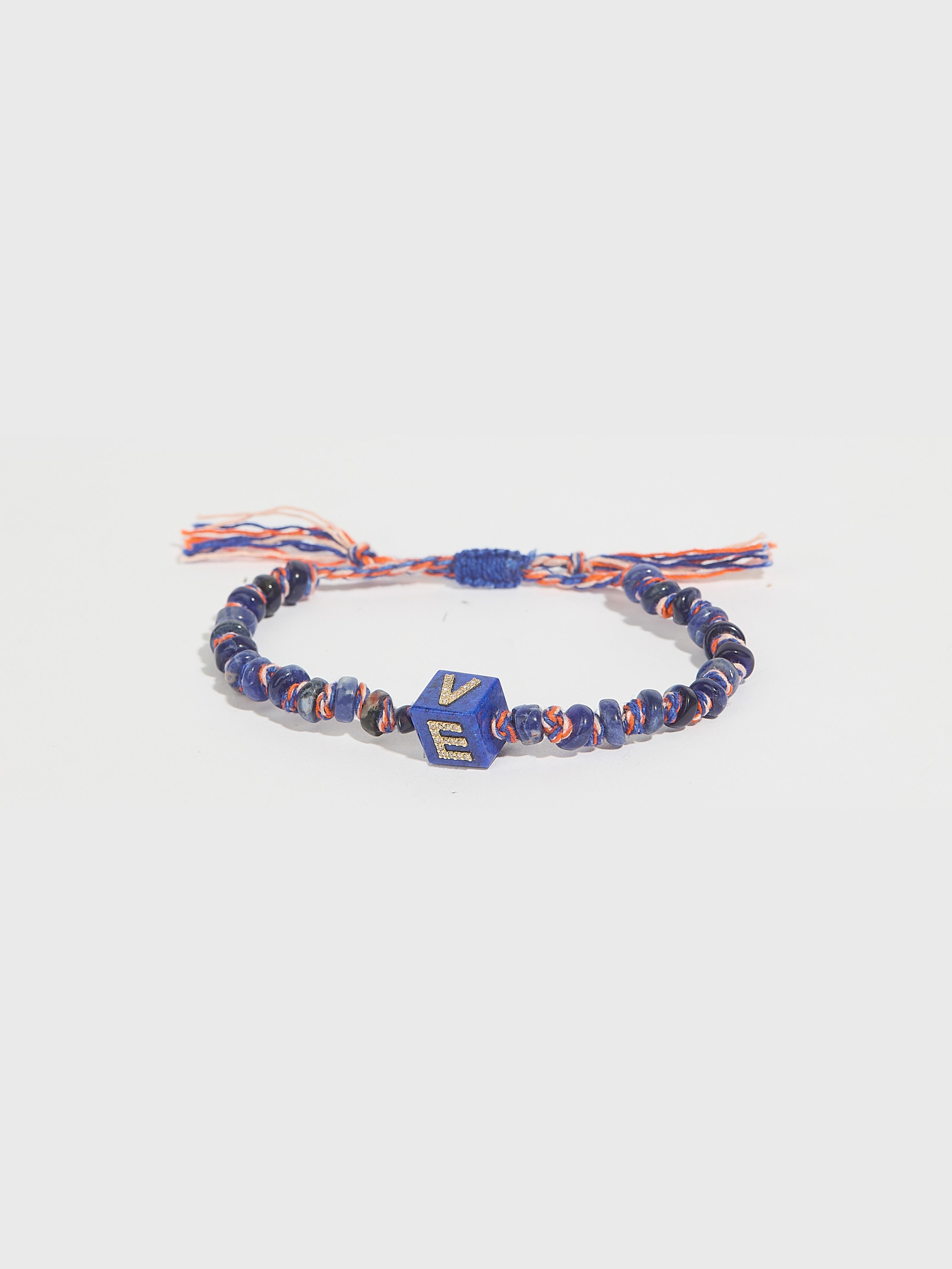 Bracelet Cubix Love cordon en coton, pierre fine perle de sodalite lapis serti pierre précieuse diamant et or 9k - bleu - Tamara Taichman