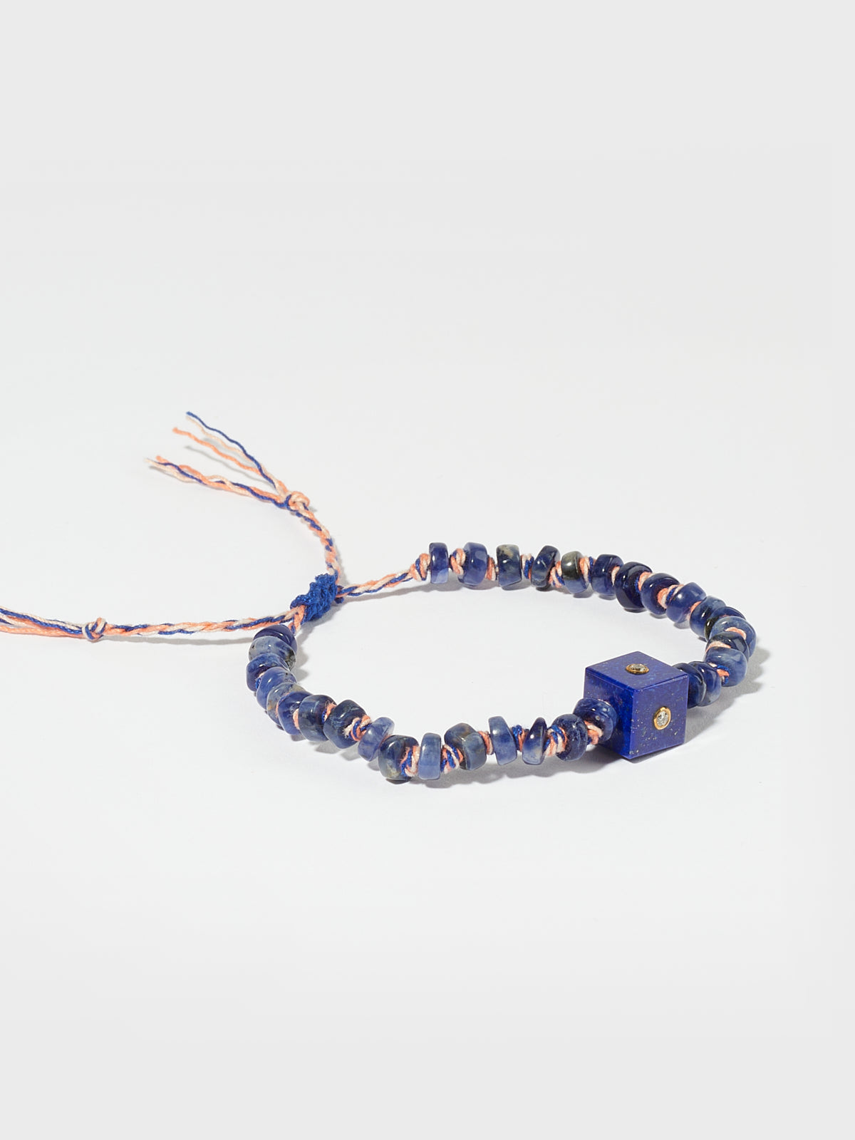 Bracelet Cubix avec cordon coton pierre fine sodalite lapis pierre précieuse diamant et or 9k - bleu - Tamara Taichman