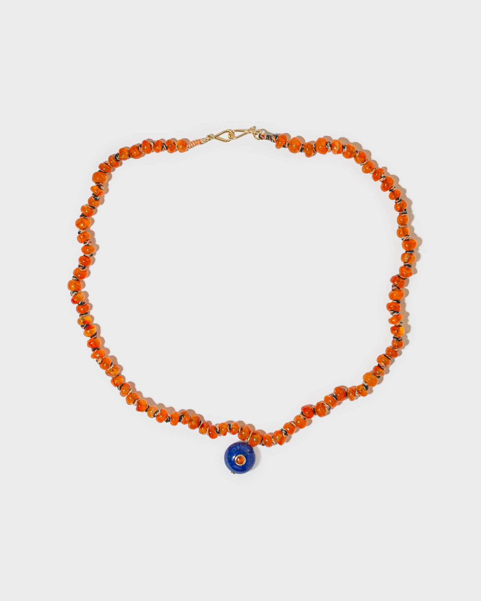 Collier Candy en perle de pierre fine cornaline lapis pierre précieuse saphir et or 9k - orange - Tamara Taichman