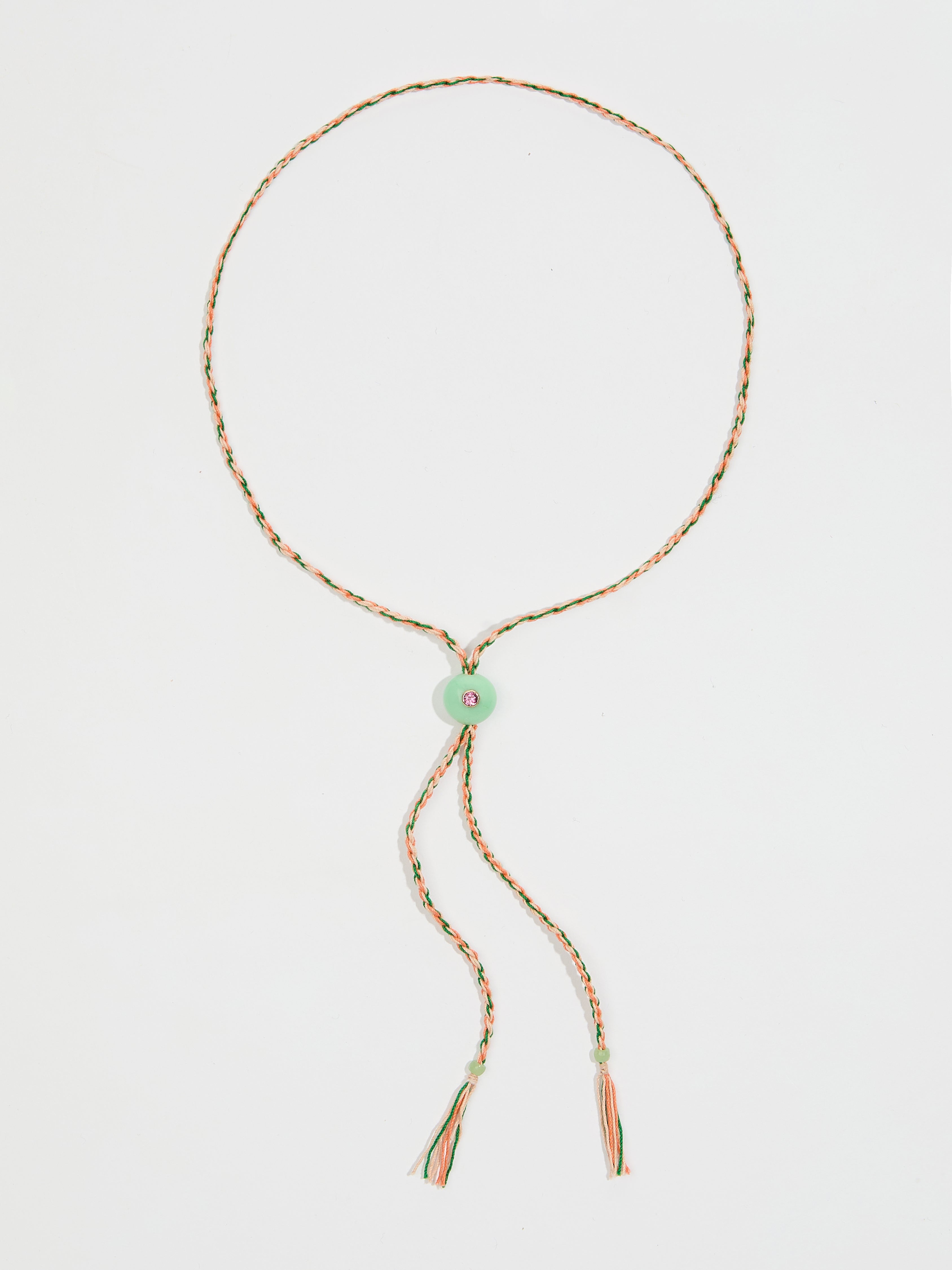 Collier Candy avec cordon en coton pierre fine chrysoprase tourmaline et or 9k - orange et vert - Tamara Taichman