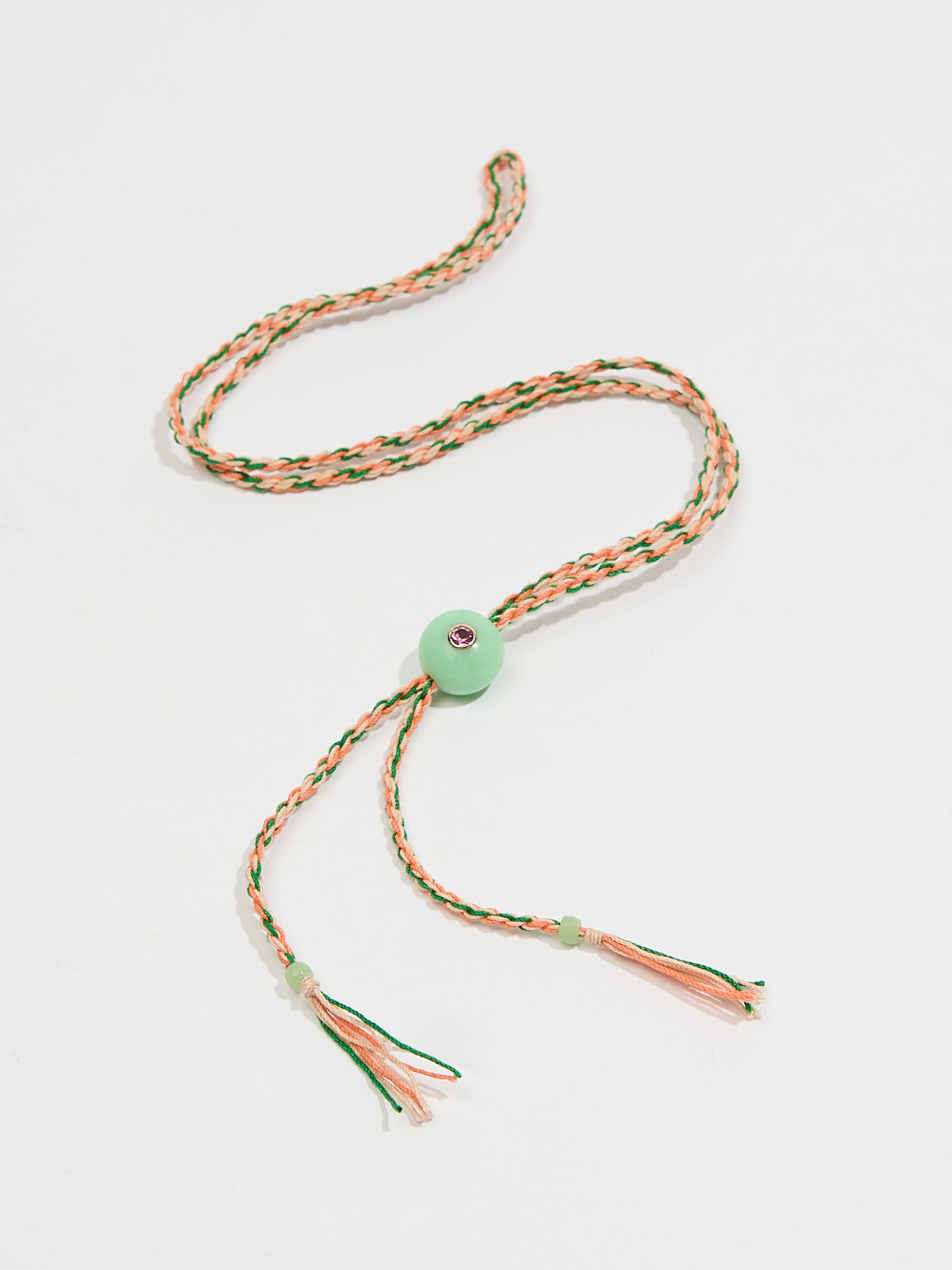 Collier Candy avec cordon en coton pierre fine chrysoprase tourmaline et or 9k - orange et vert - Tamara Taichman