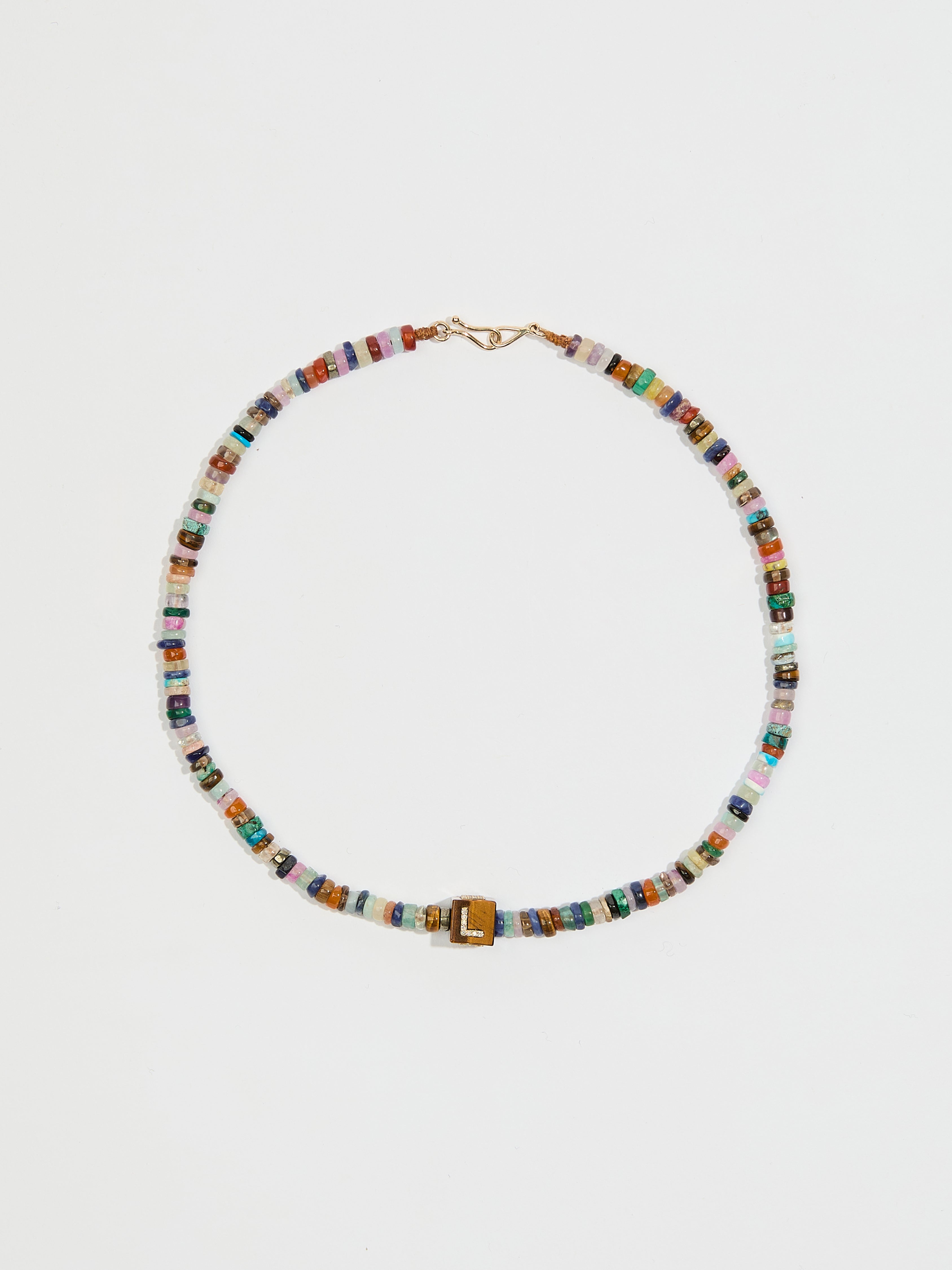 Collier Cubix LOVE en perle de pierre fine oeil de tigre et pierre précieuse diamant et or 9k - multicolor - Tamara Taichman