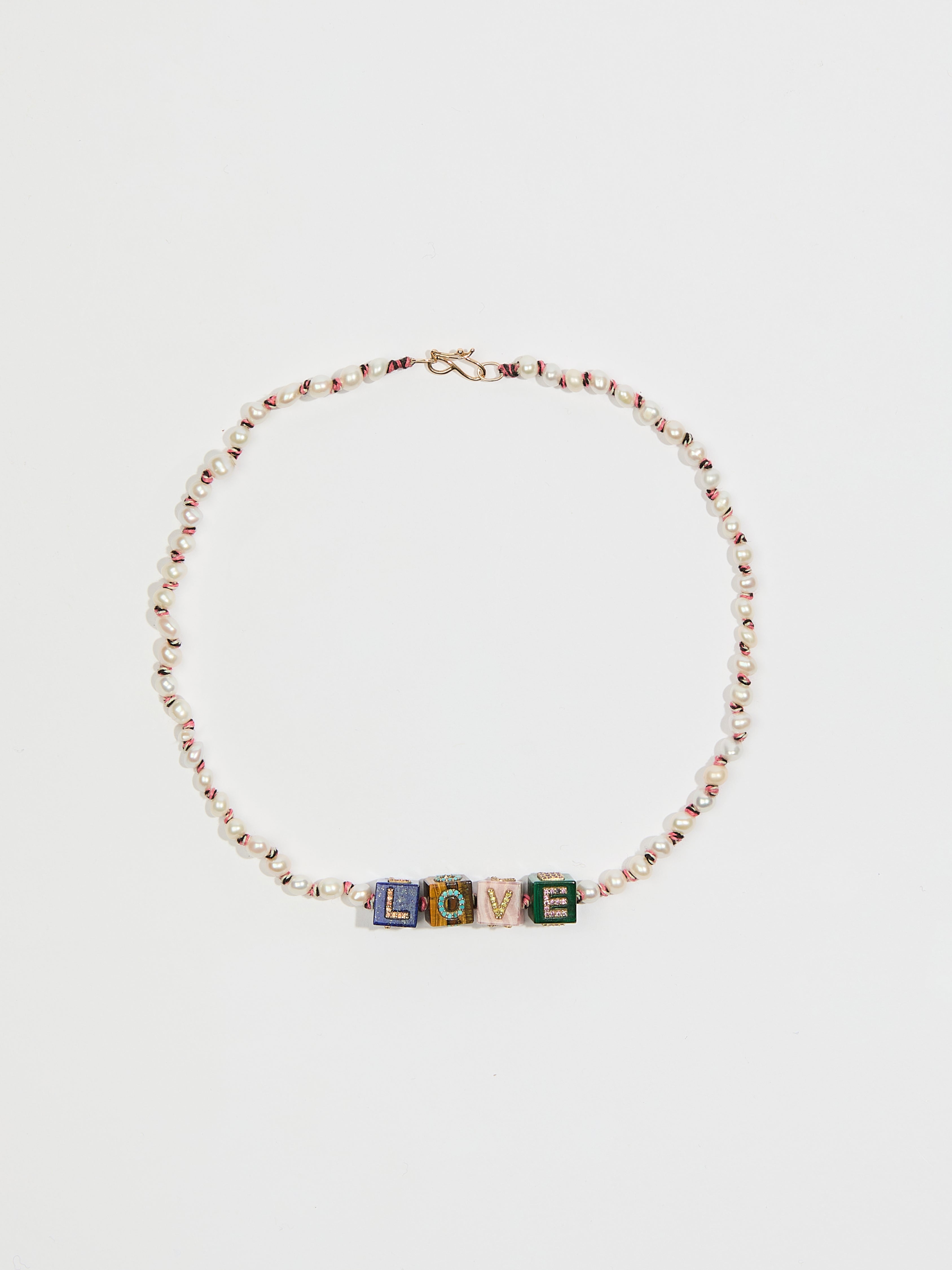 Collier Cubix LOVE en perle d'eau douce pierre fine lapis oeil de tigre rodochrosite malachite turquoise peridot tourmaline et pierre précieuse saphir et or 9k - multicolor - Tamara Taichman