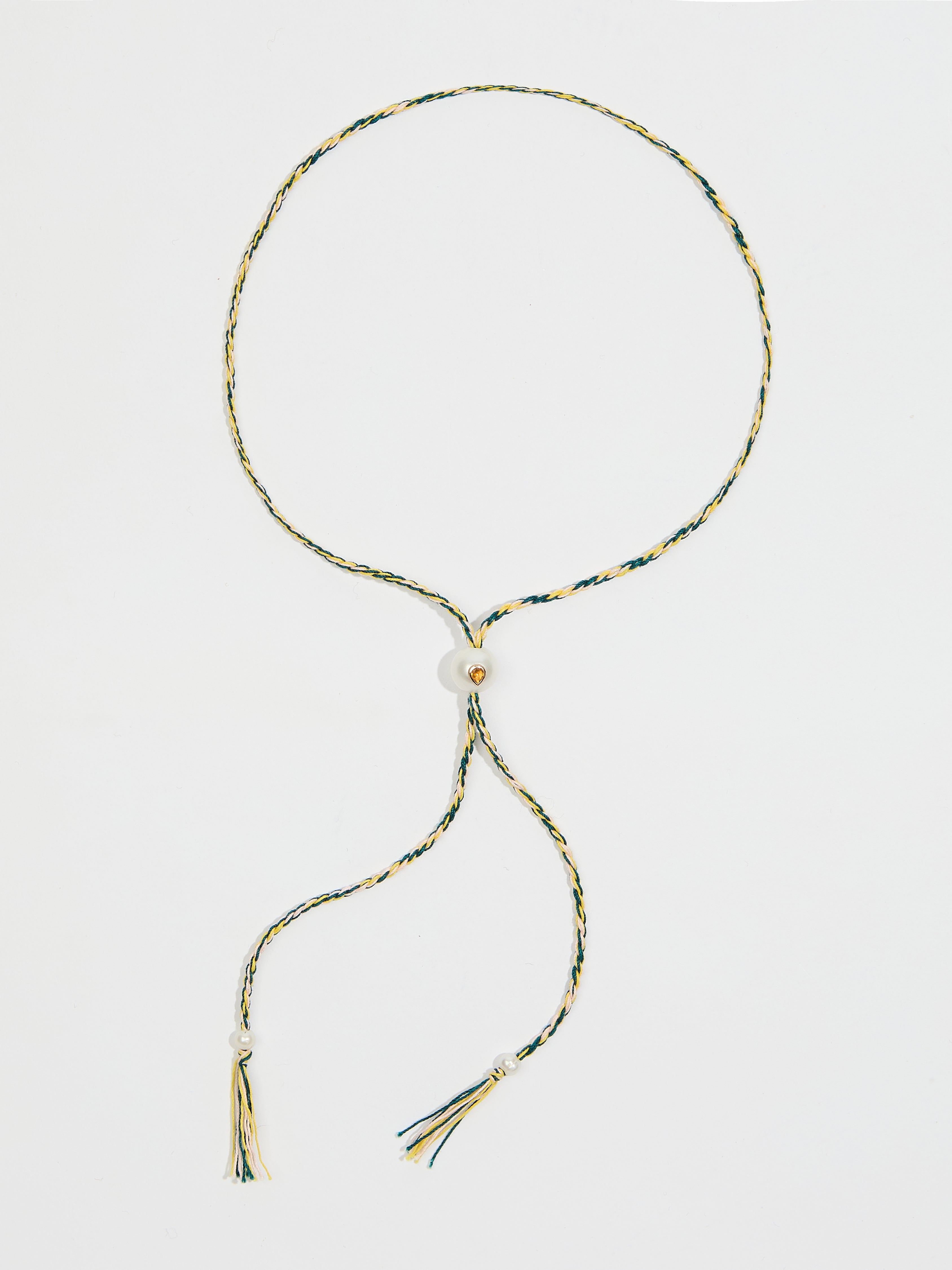 Collier Scarlett avec cordon en coton perle pierre fine tourmaline et or 9k - jaune - Tamara Taichman