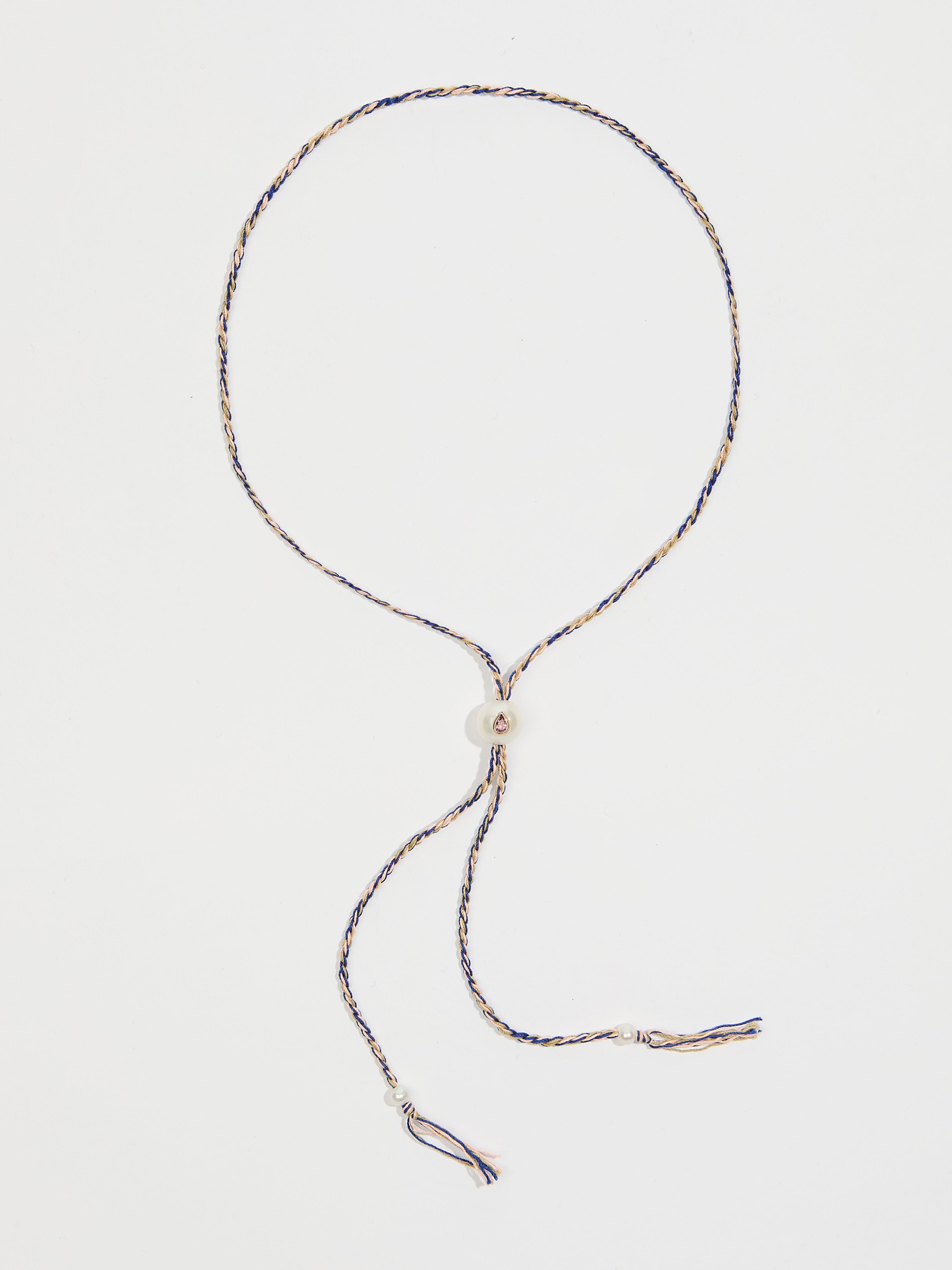 Collier Scarlett avec cordon en coton perle pierre fine tourmaline et or 9k - bleu - Tamara Taichman