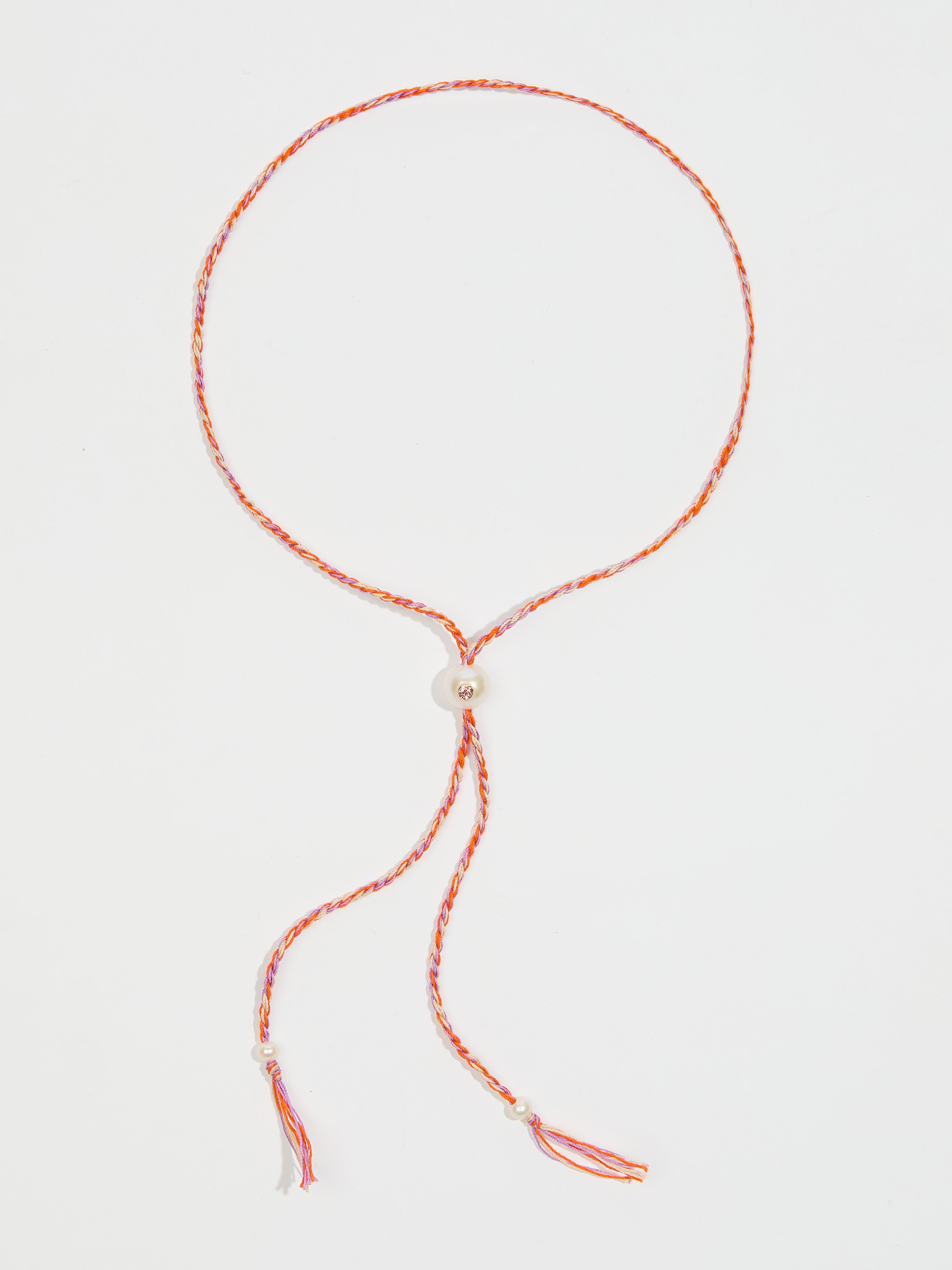 Collier Scarlett avec cordon en coton perle pierre fine tourmaline et or 9k - rose et orange - Tamara Taichman