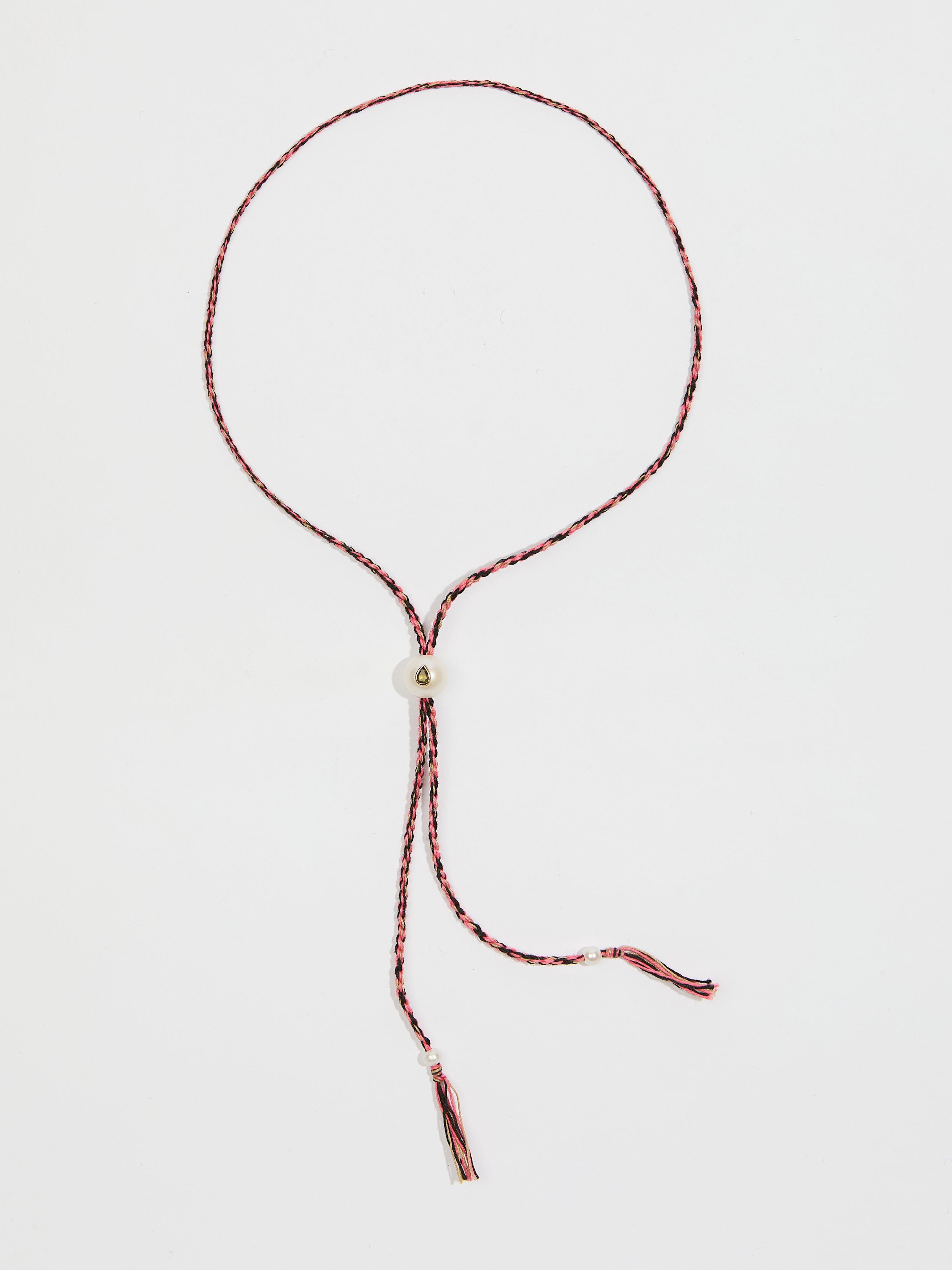 Collier Scarlett avec cordon en coton perle pierre fine tourmaline et or 9k - rose - Tamara Taichman