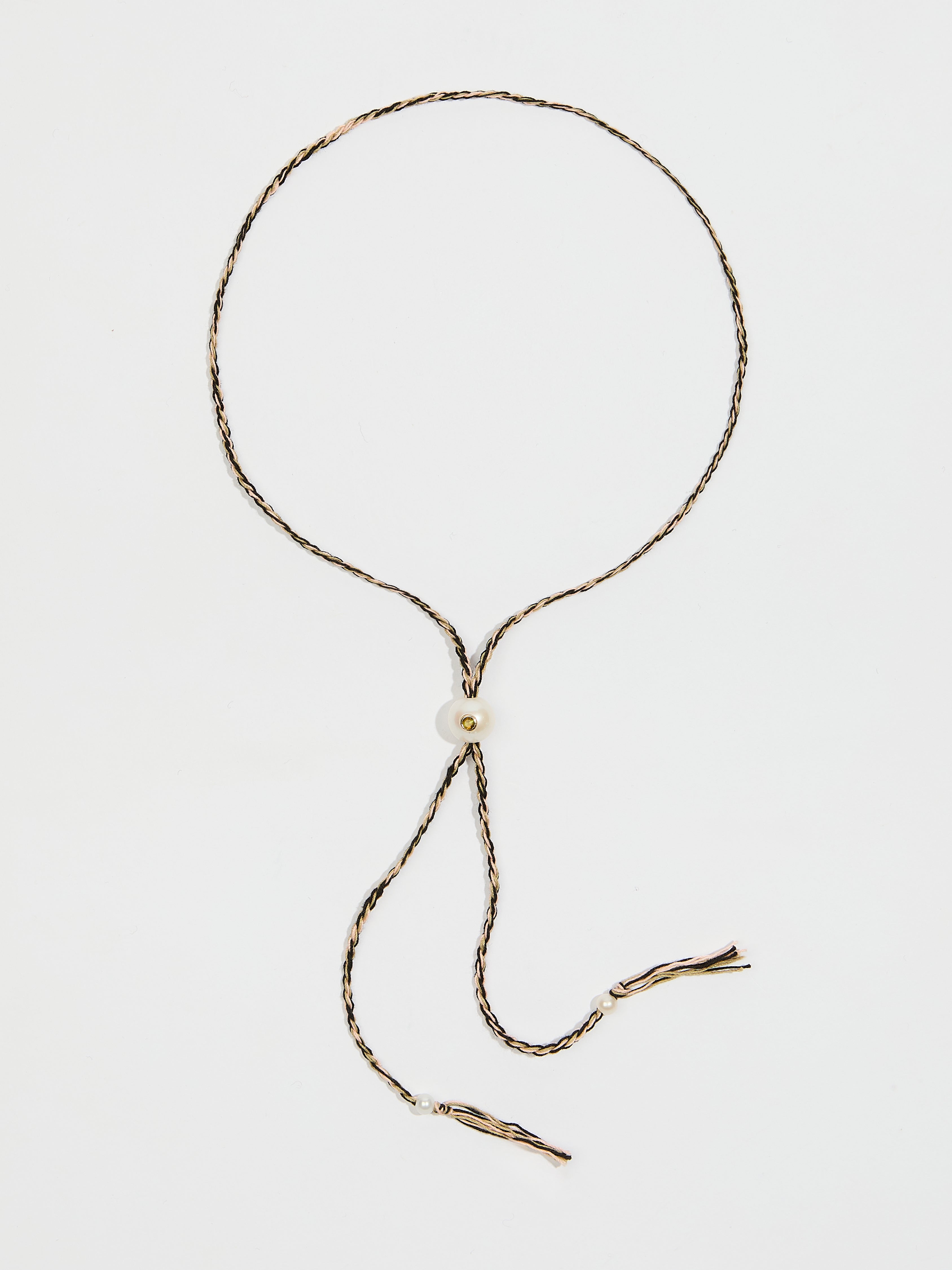 Collier Scarlett avec cordon en coton perle pierre fine tourmaline et or 9k - marron - Tamara Taichman