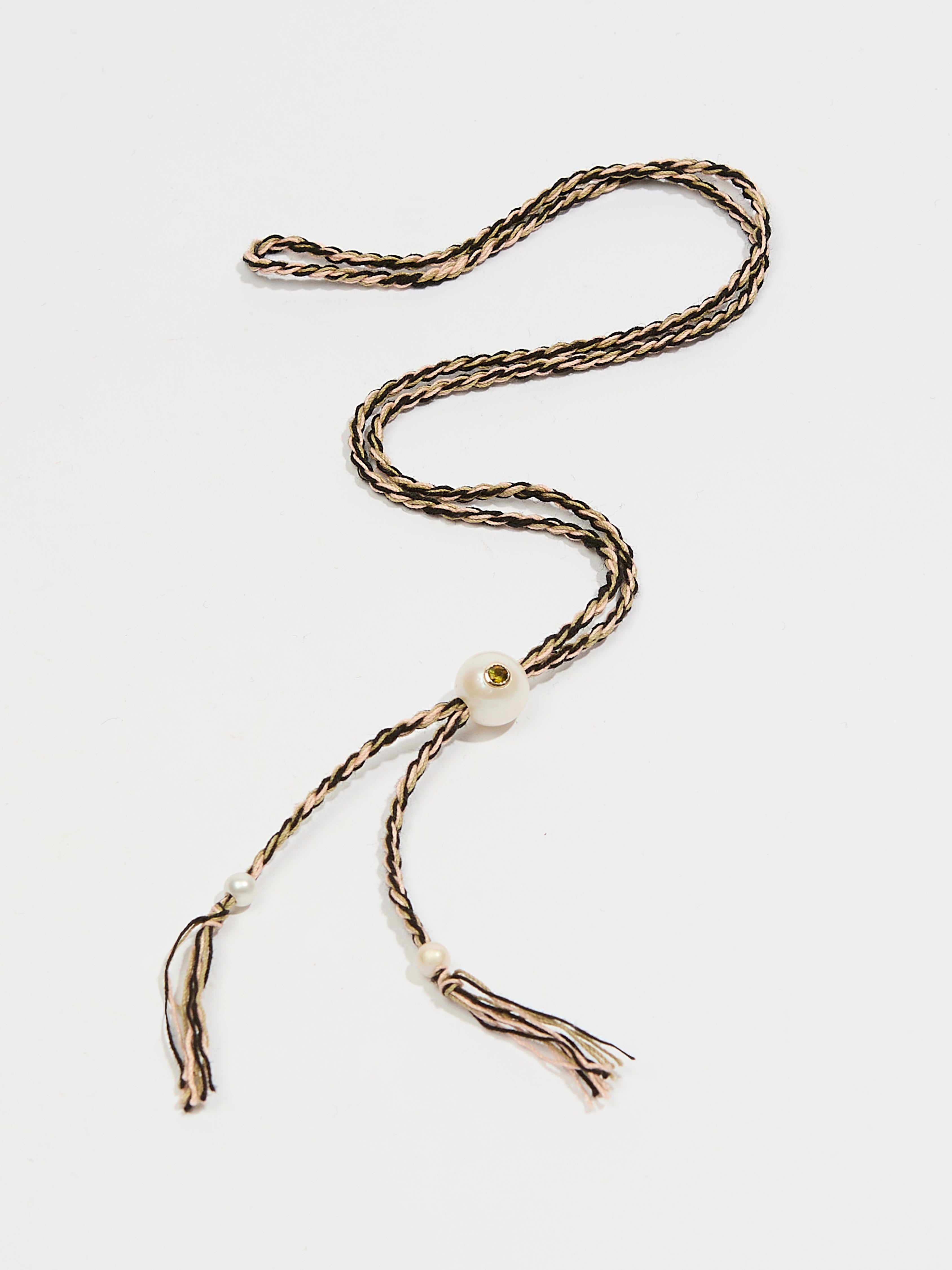 Collier Scarlett avec cordon en coton perle pierre fine tourmaline et or 9k - marron - Tamara Taichman