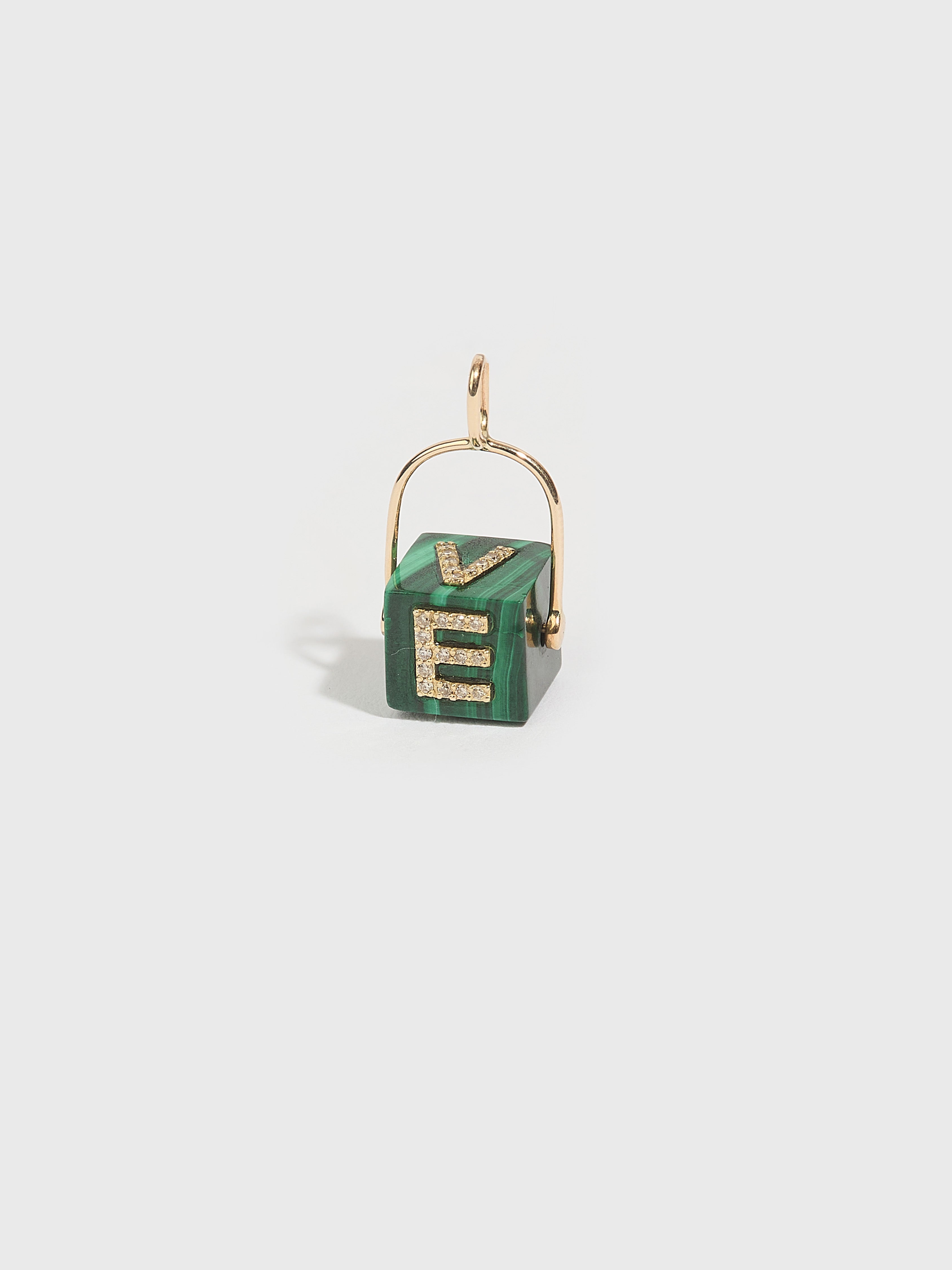 Pendentif Cubix LOVE en pierre fine malachite pierre précieuse diamant et or 9k - vert - Tamara Taichman