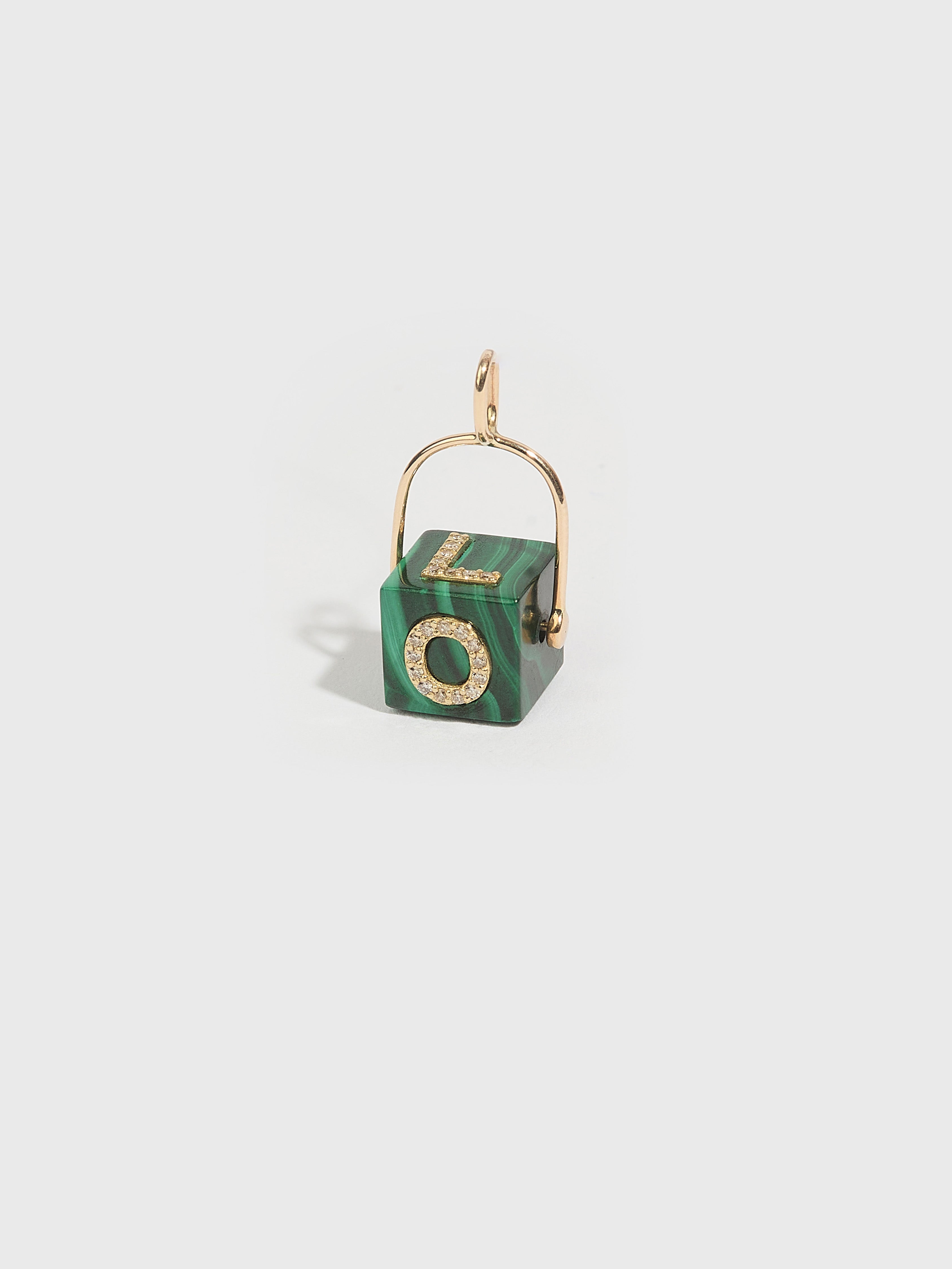 Pendentif Cubix LOVE en pierre fine malachite pierre précieuse diamant et or 9k - vert - Tamara Taichman