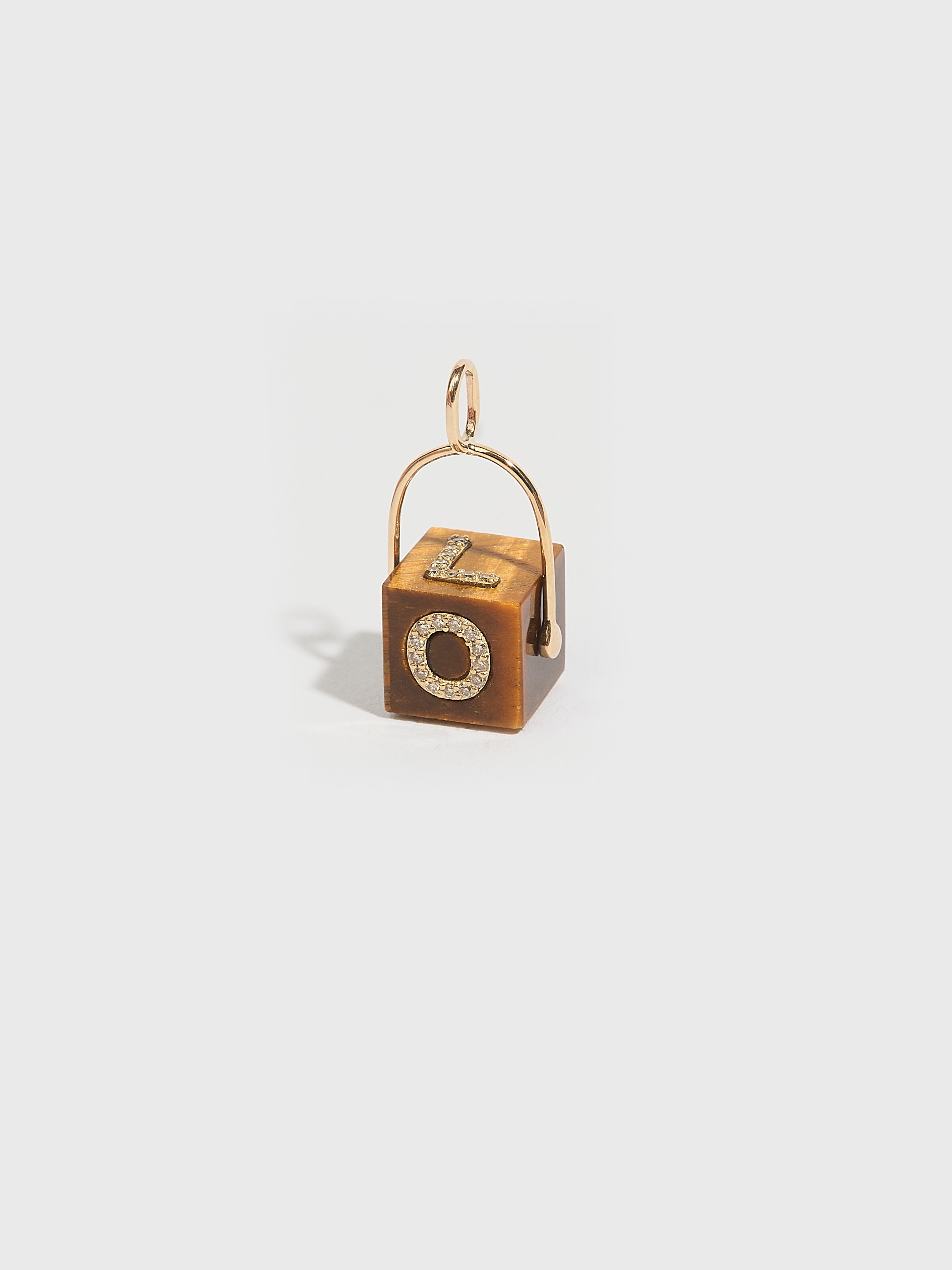 Pendentif Cubix LOVE en pierre fine oeil de tigre pierre précieuse diamant et or 9k - marron - Tamara Taichman