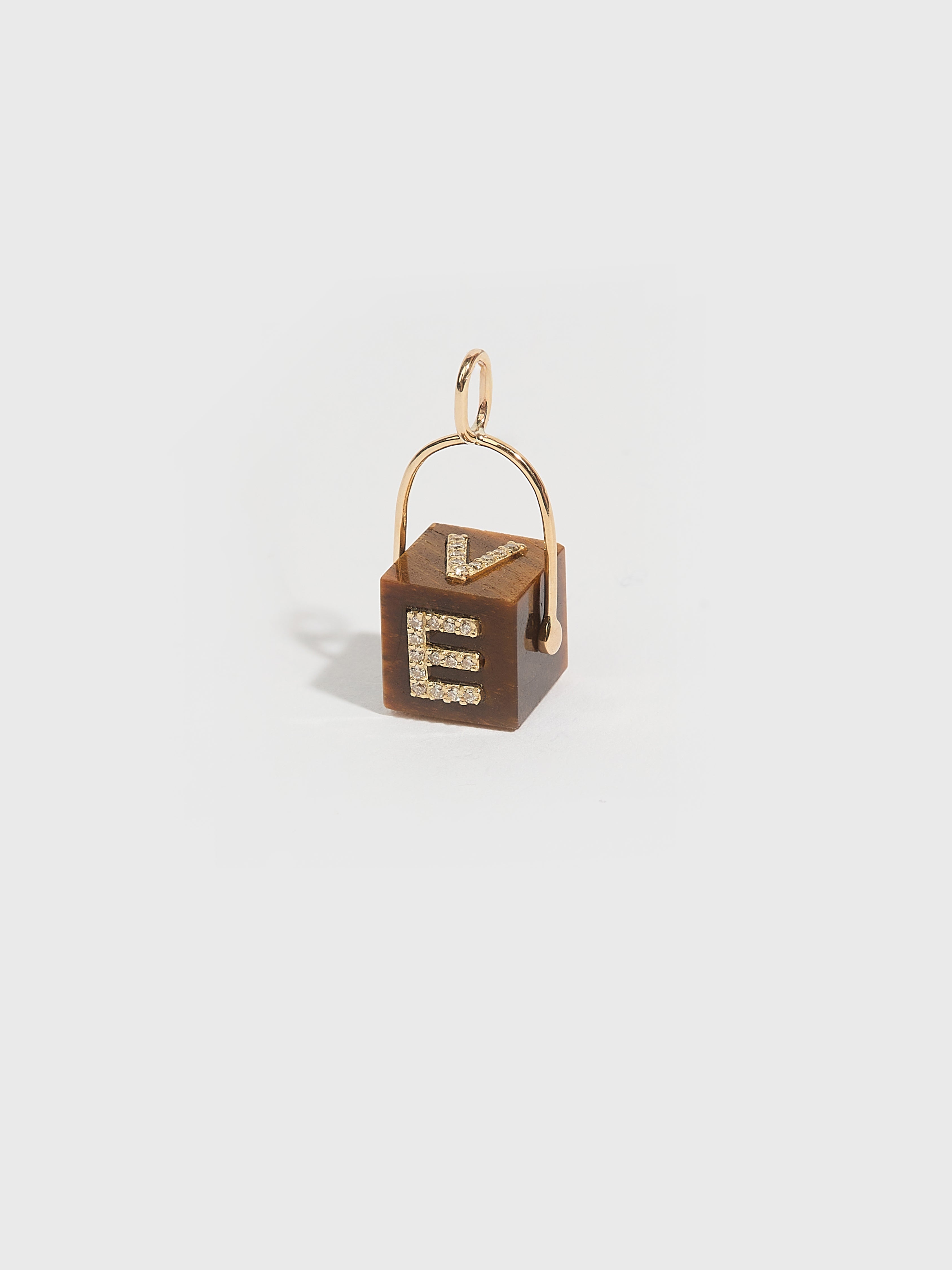 Pendentif Cubix LOVE en pierre fine oeil de tigre pierre précieuse diamant et or 9k - marron - Tamara Taichman