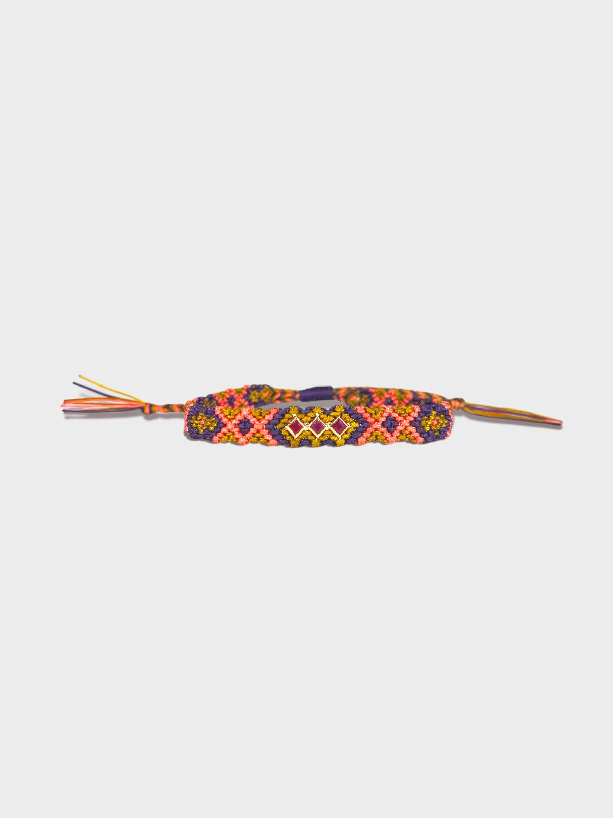 Bracelet Maya tissé nylon avec pierre précieuse rubis et or 14k - rose violet - Tamara Taichman