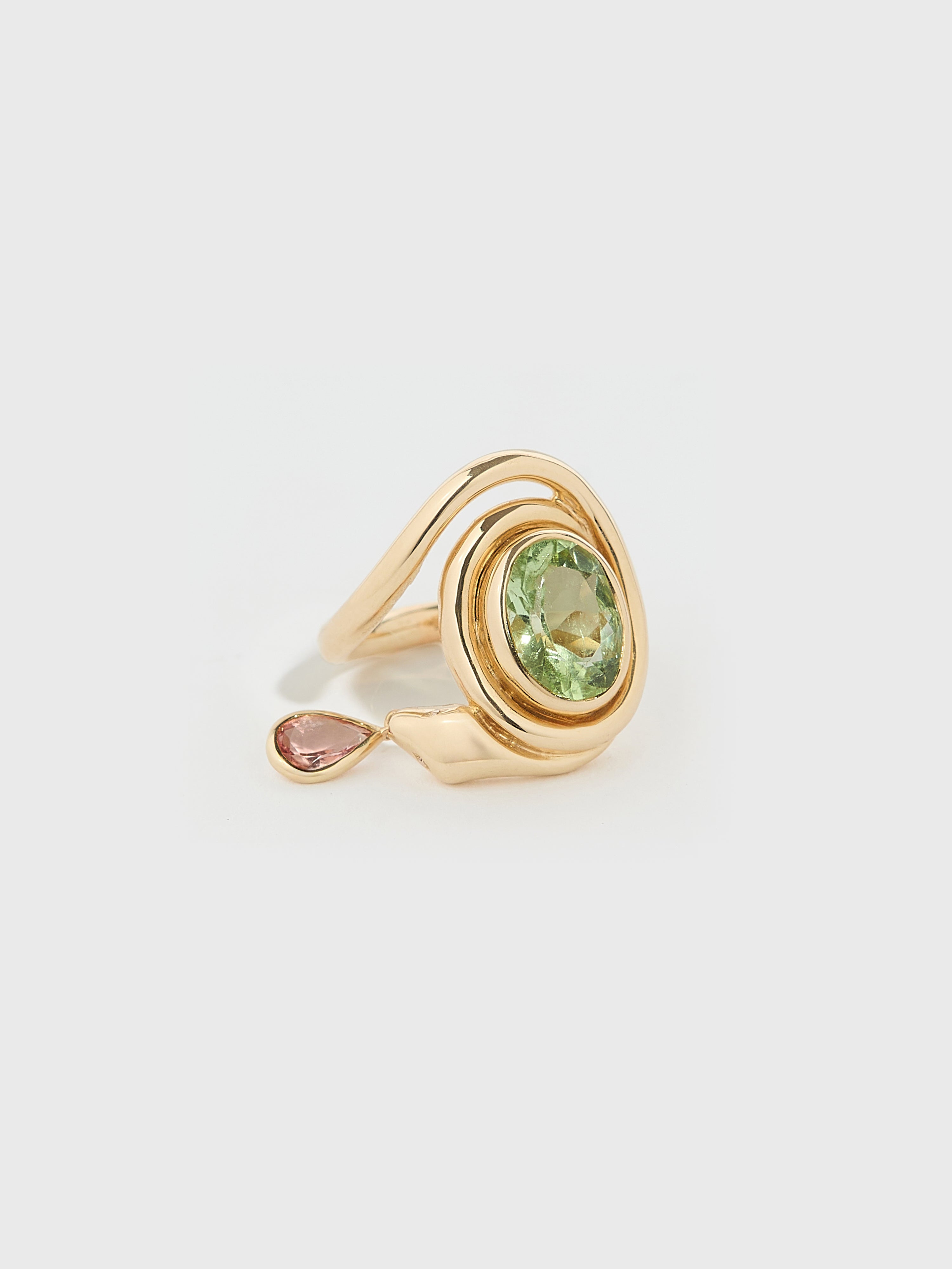 Bague Nine en or 14k avec pierre fine tourmaline - vert et rose - Tamara Taichman