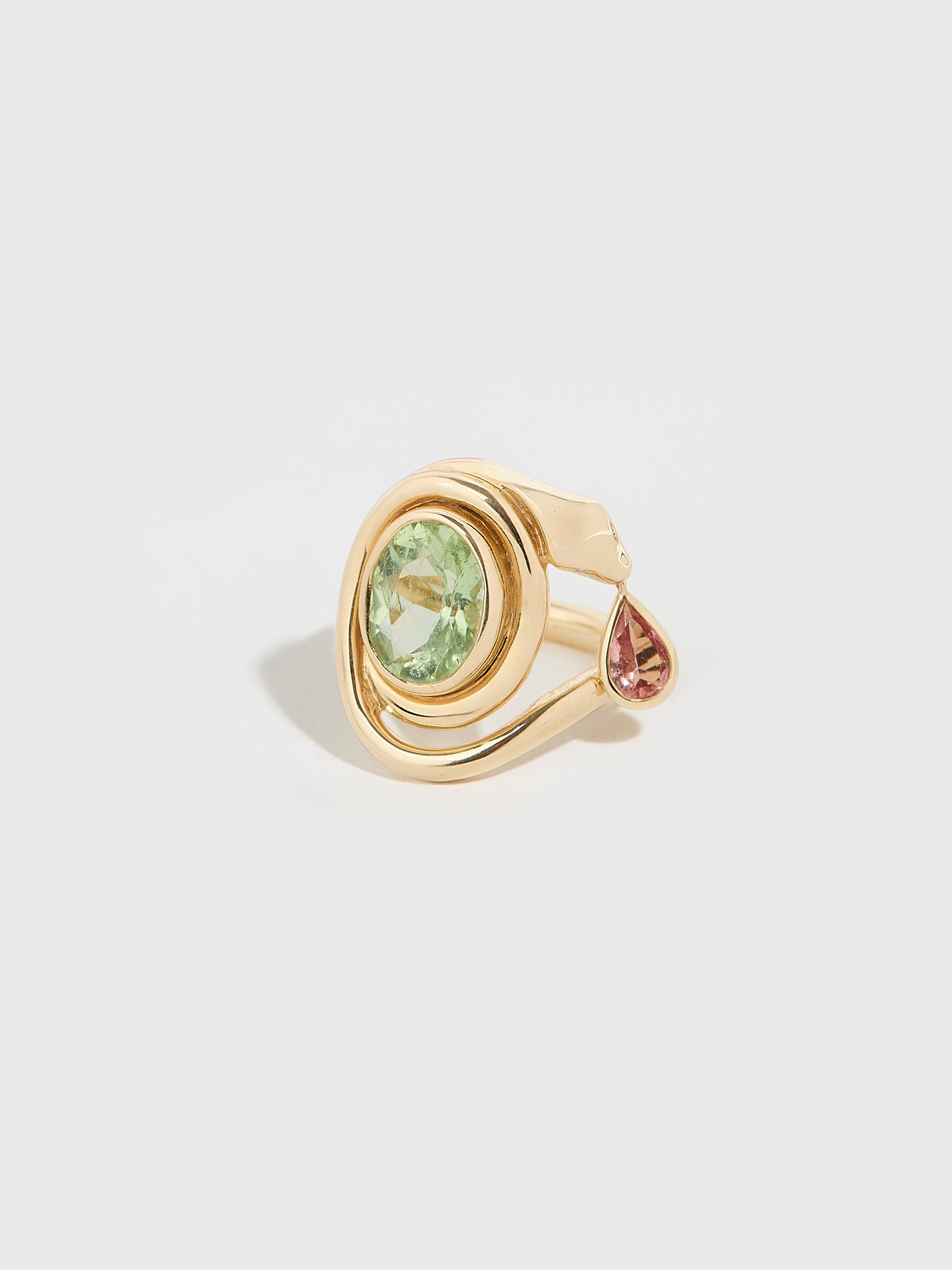 Bague Nine en or 14k avec pierre fine tourmaline - vert et rose - Tamara Taichman
