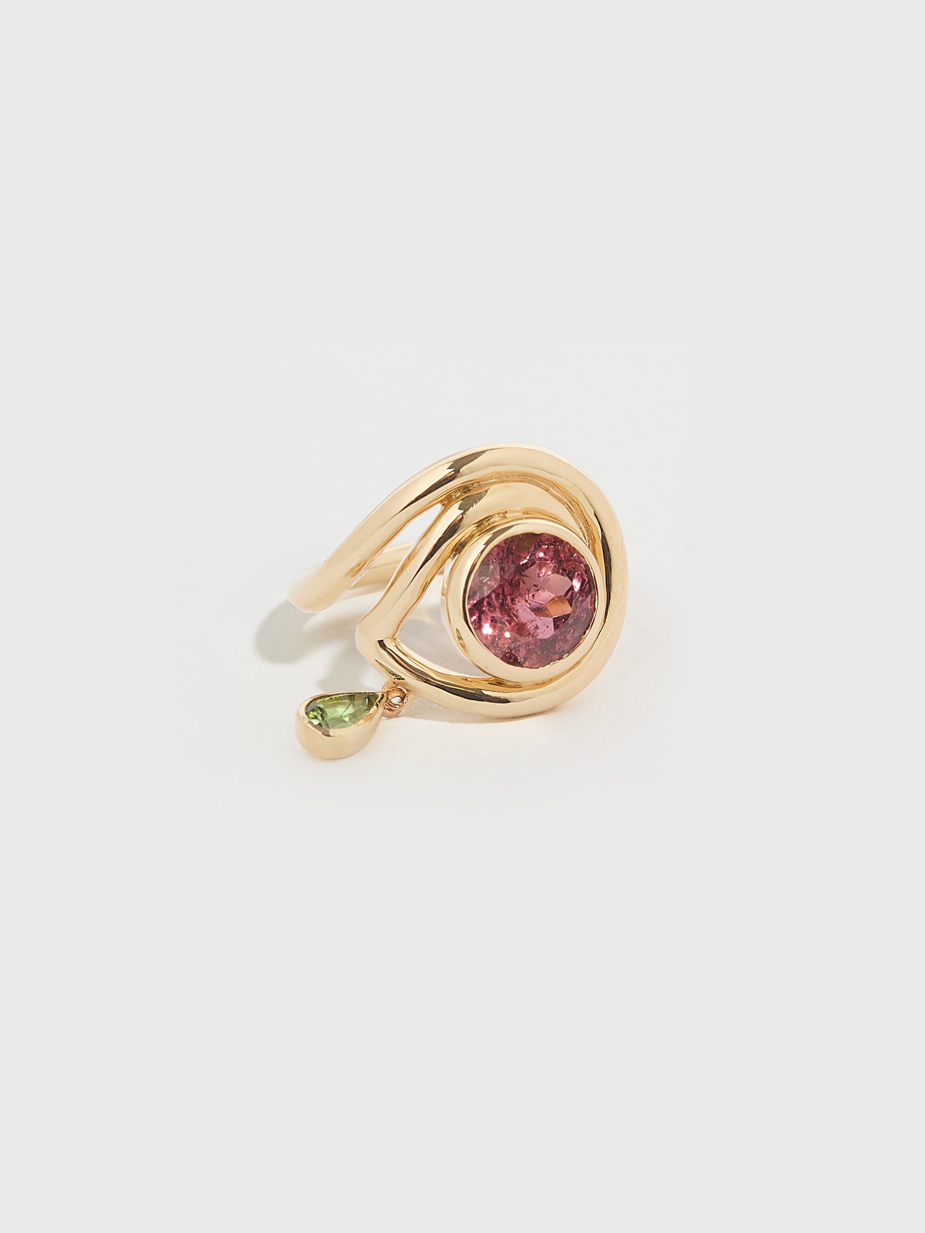 Bague Nush en or 14k avec pierre fine tourmaline - vert et rose - Tamara Taichman
