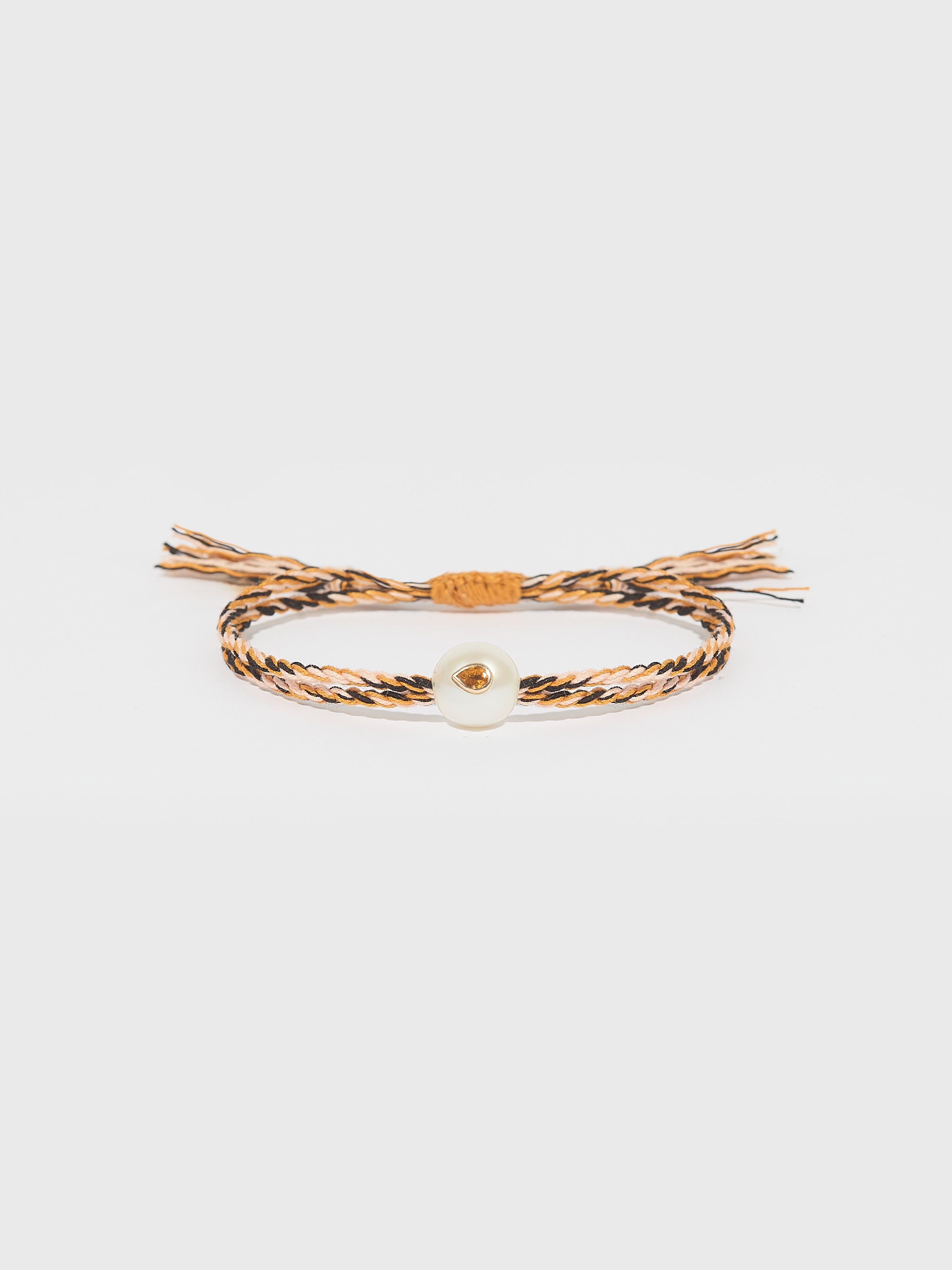 Bracelet Scarlett cordon en coton en perle pierre fine citrine et or 9k - orange - Tamara Taichman