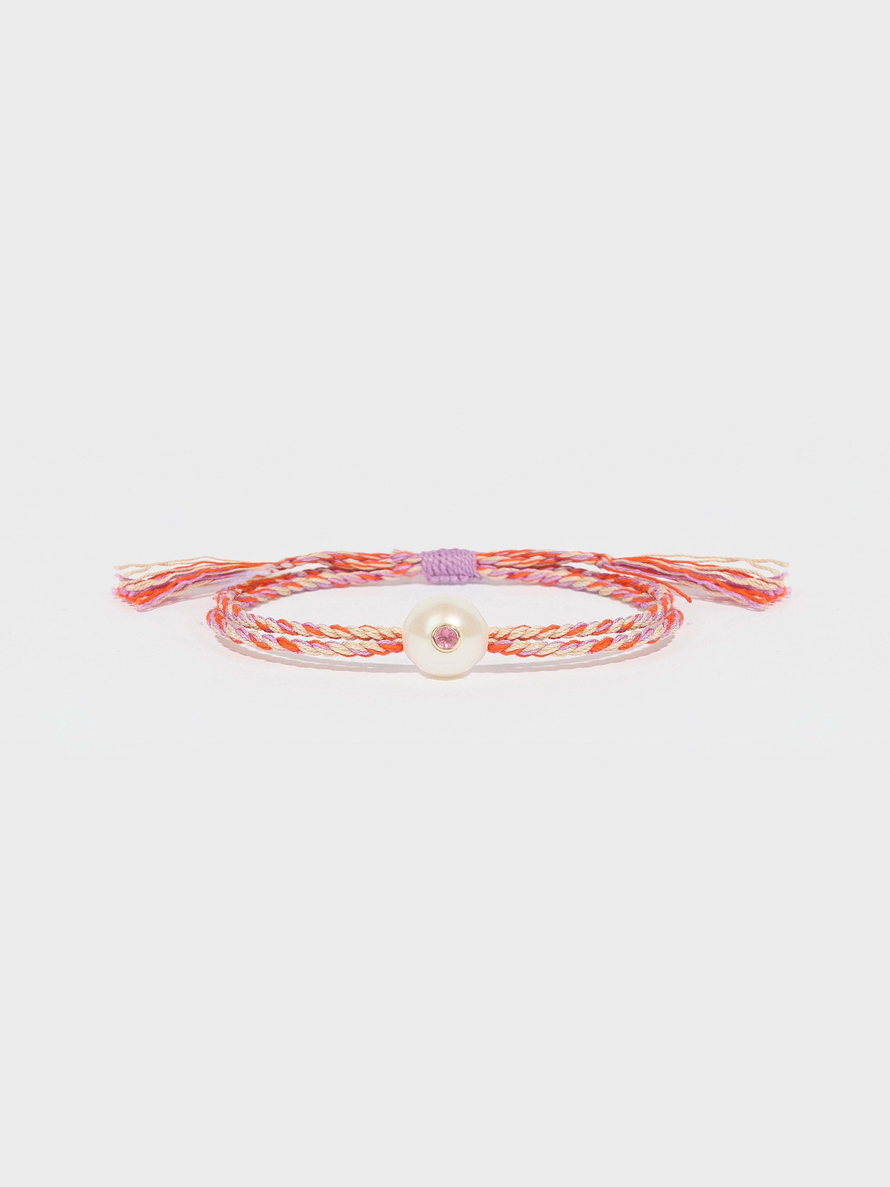 Bracelet Scarlett cordon en coton en perle pierre fine tourmaline et or 9k - rose - Tamara Taichman