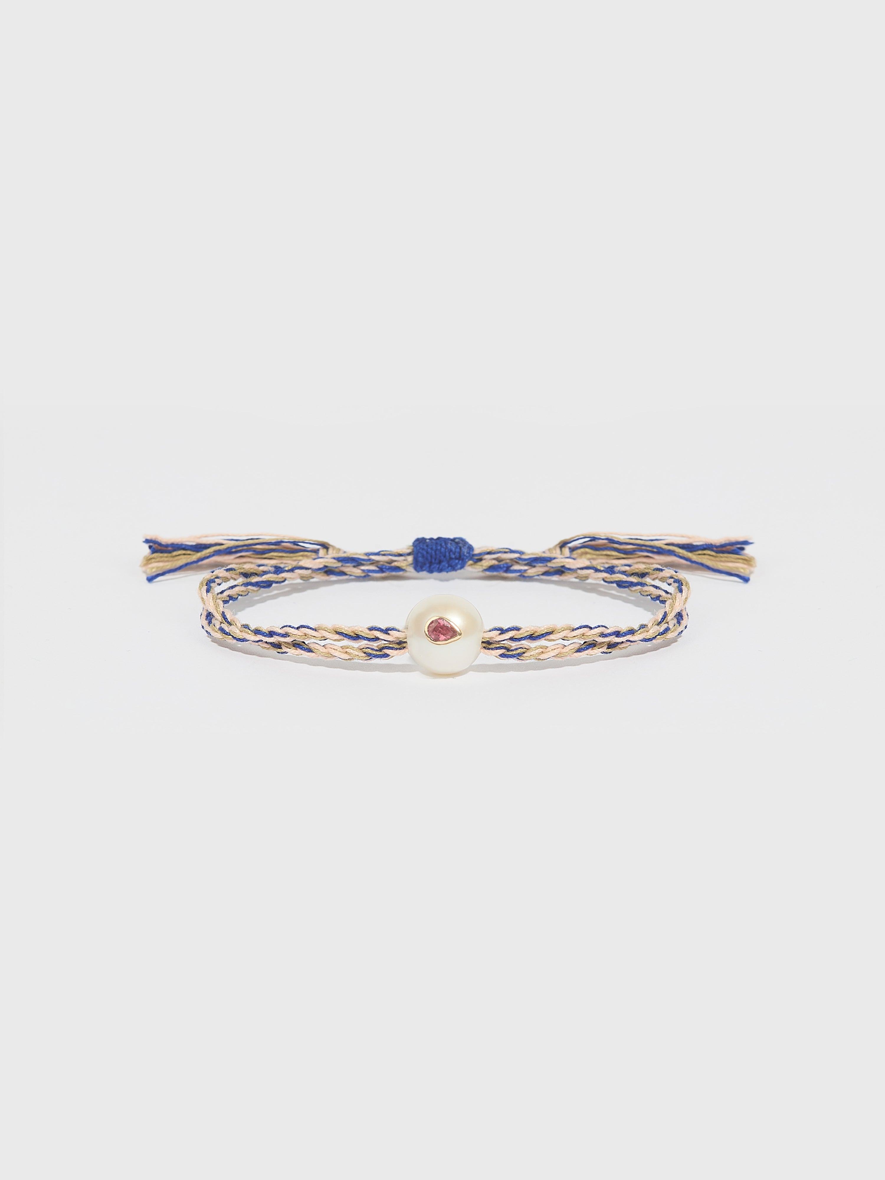 Bracelet Scarlett cordon en coton en perle pierre fine tourmaline et or 9k - bleu - Tamara Taichman