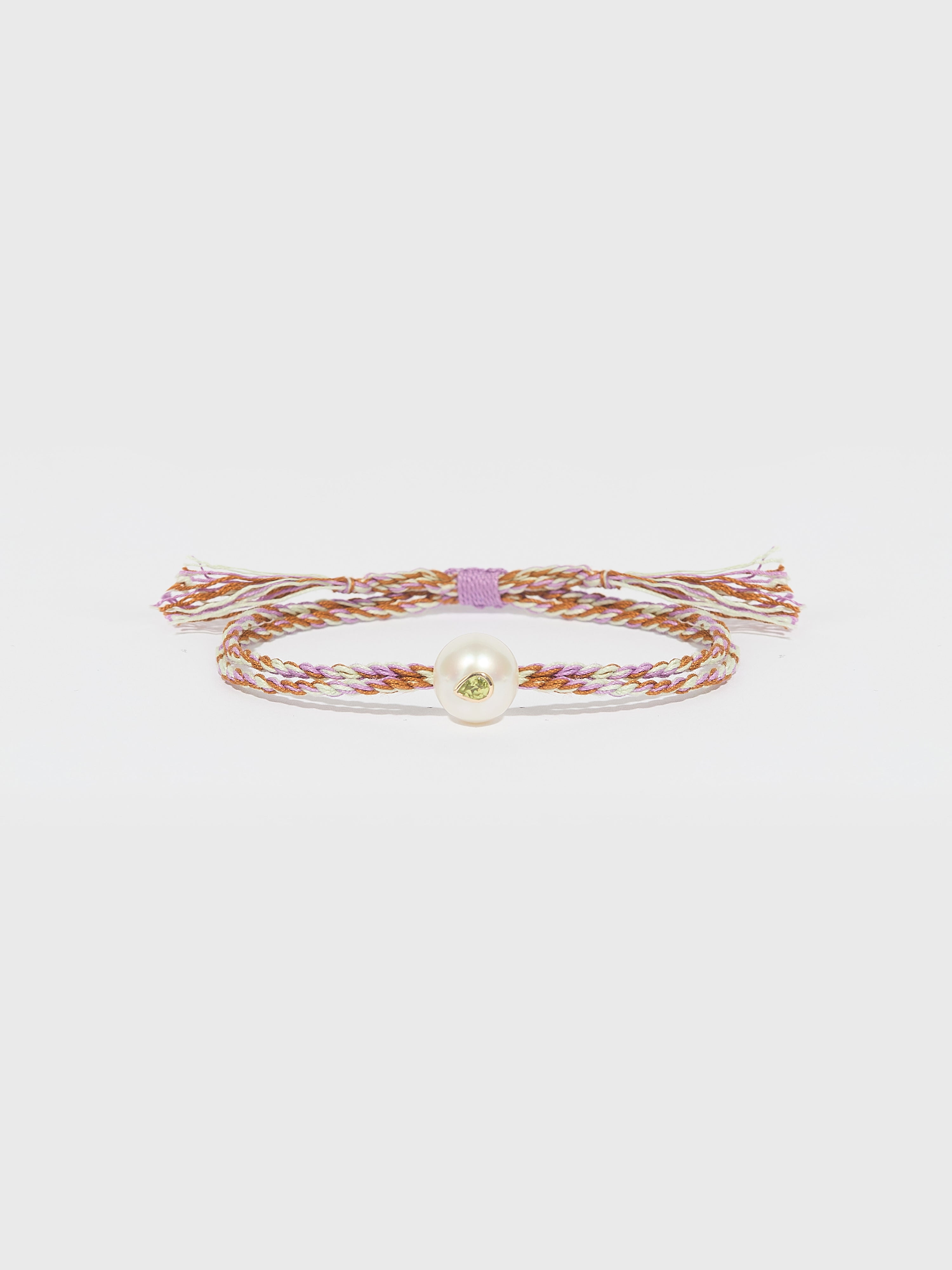 Bracelet Scarlett cordon en coton en perle pierre fine peridot et or 9k - rose - Tamara Taichman