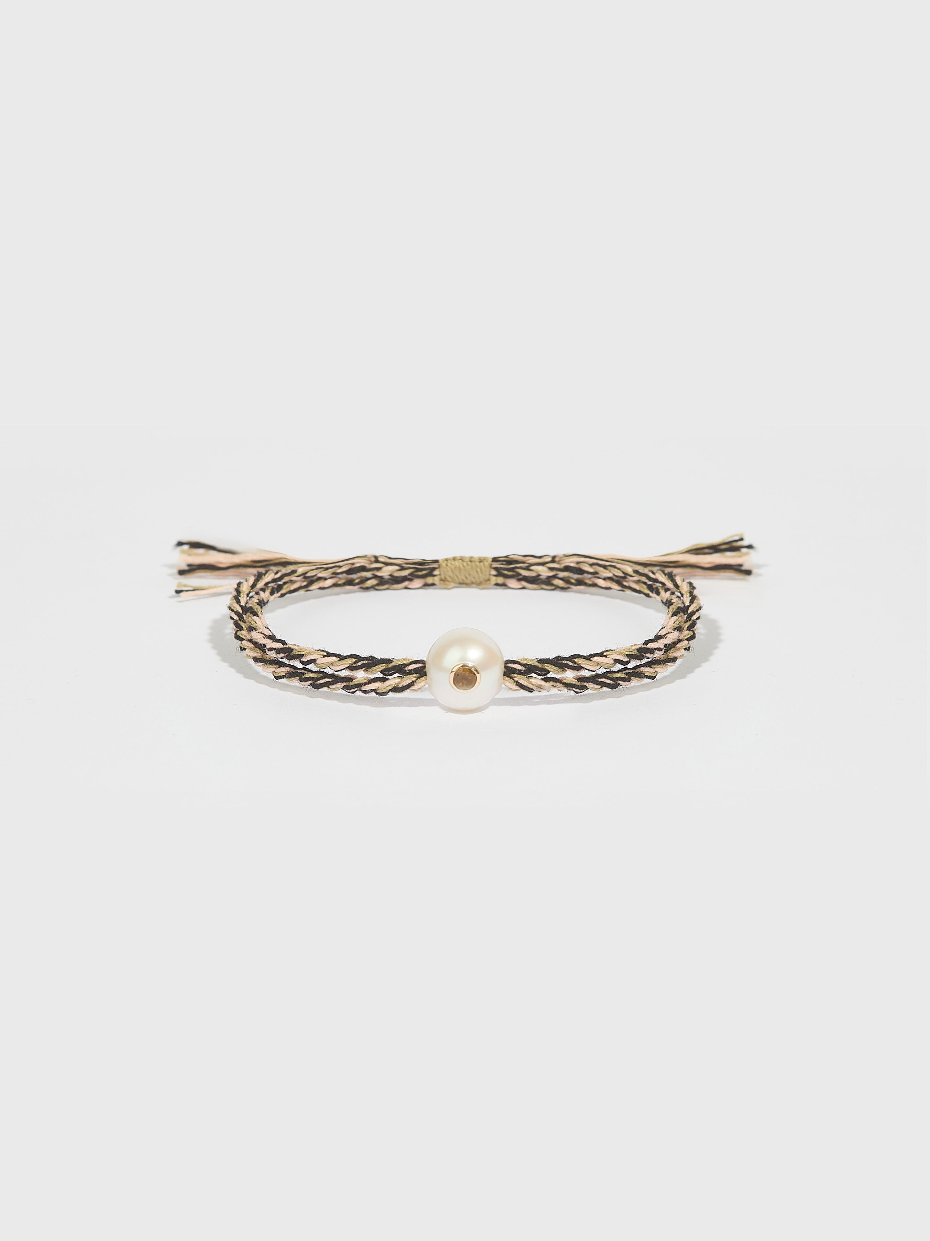 Bracelet Scarlett cordon en coton en perle pierre fine tourmaline et or 9k - marron - Tamara Taichman