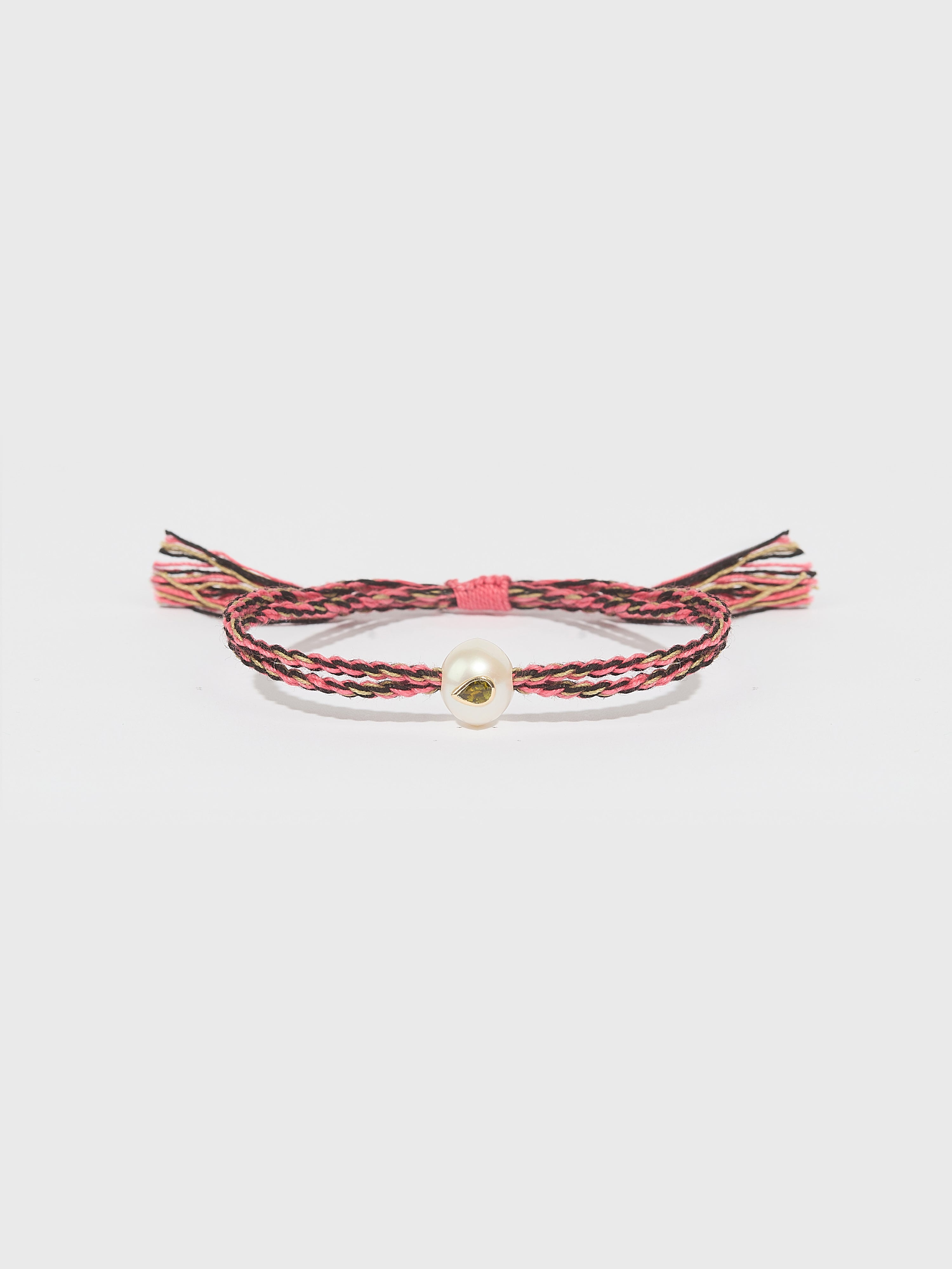 Bracelet Scarlett cordon en coton en perle pierre fine tourmaline et or 9k - rose - Tamara Taichman