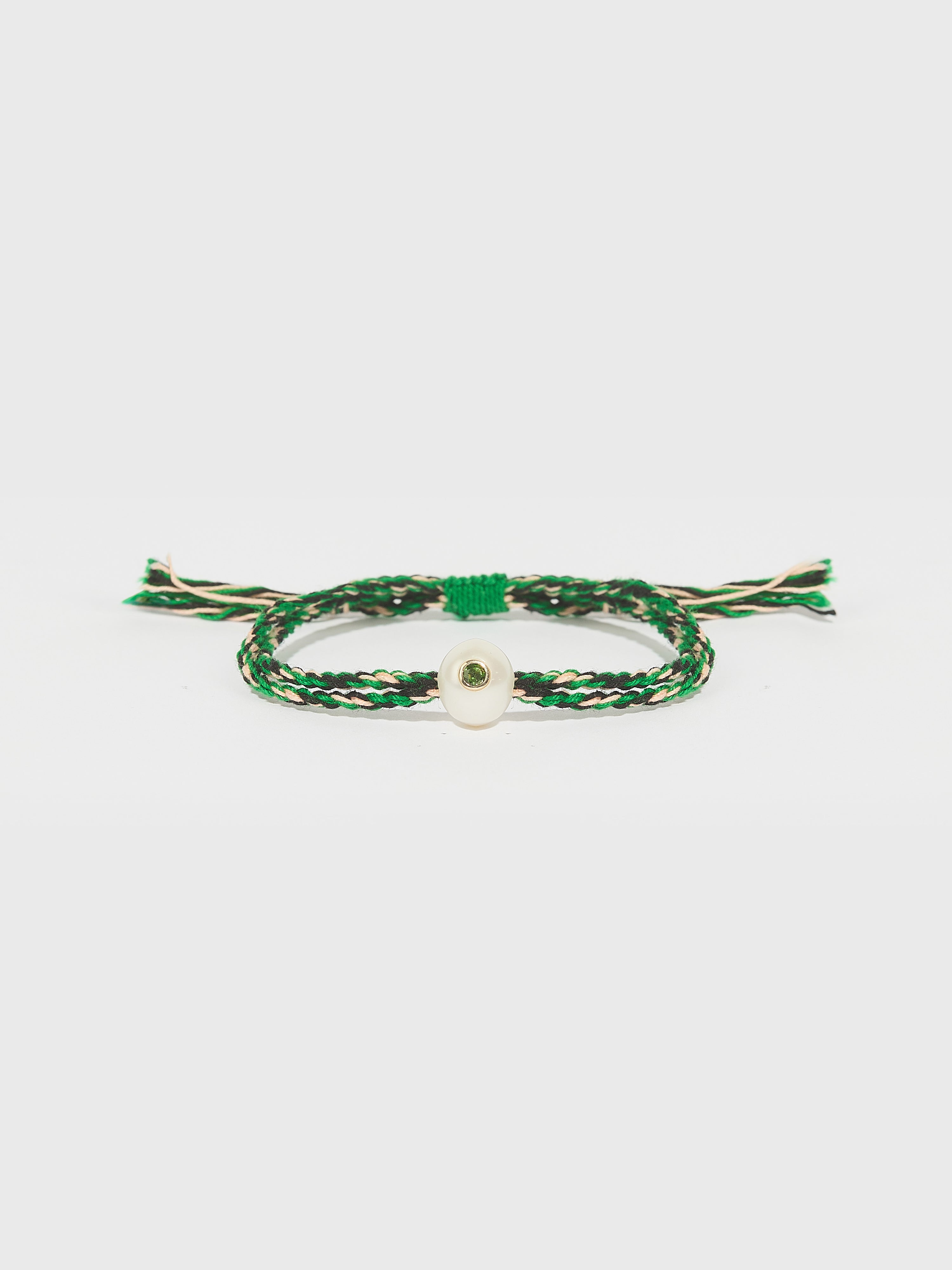 Bracelet Scarlett cordon en coton en perle pierre fine tsavorite et or 9k - vert - Tamara Taichman
