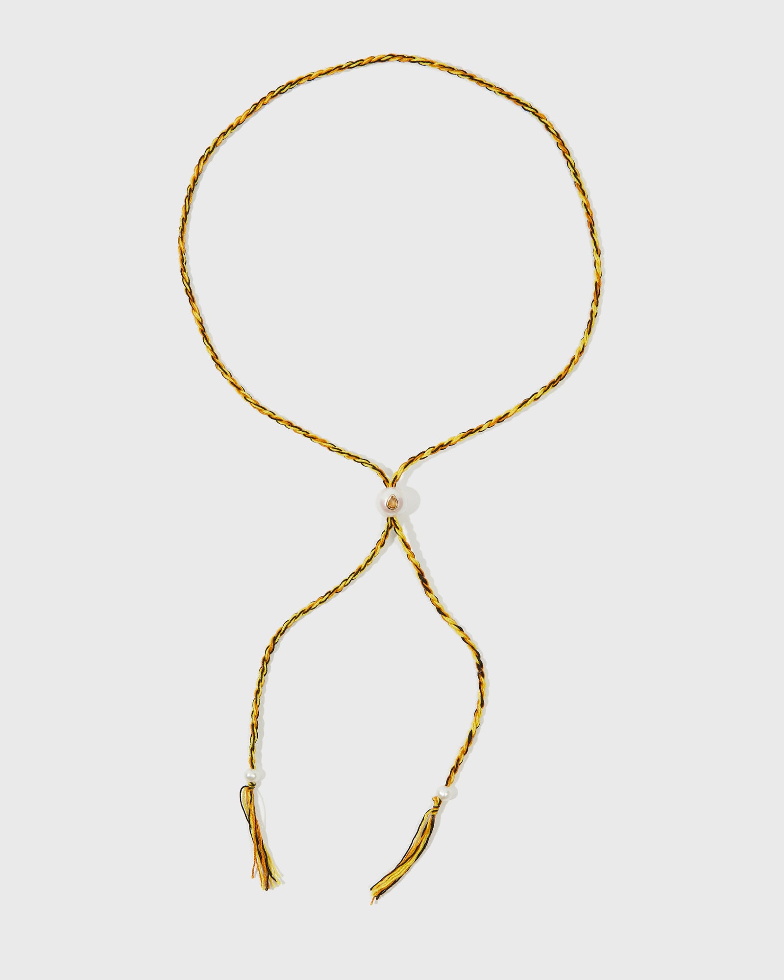 Collier Scarlett avec cordon en coton perle d'eau douce pierre fine grenat et or 9k - jaune et orange - Tamara Taichman
