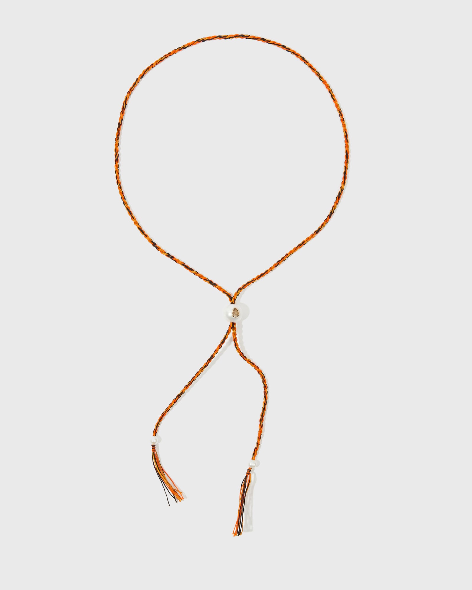 Collier Scarlett avec cordon en coton perle d'eau douce pierre fine grenat et or 9k - orange - Tamara Taichman