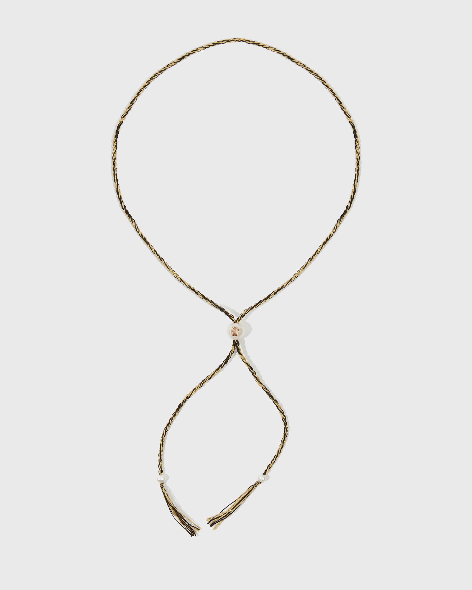 Collier Scarlett avec cordon en coton perle d'eau douce pierre fine grenat et or 9k - noir et jaune - Tamara Taichman