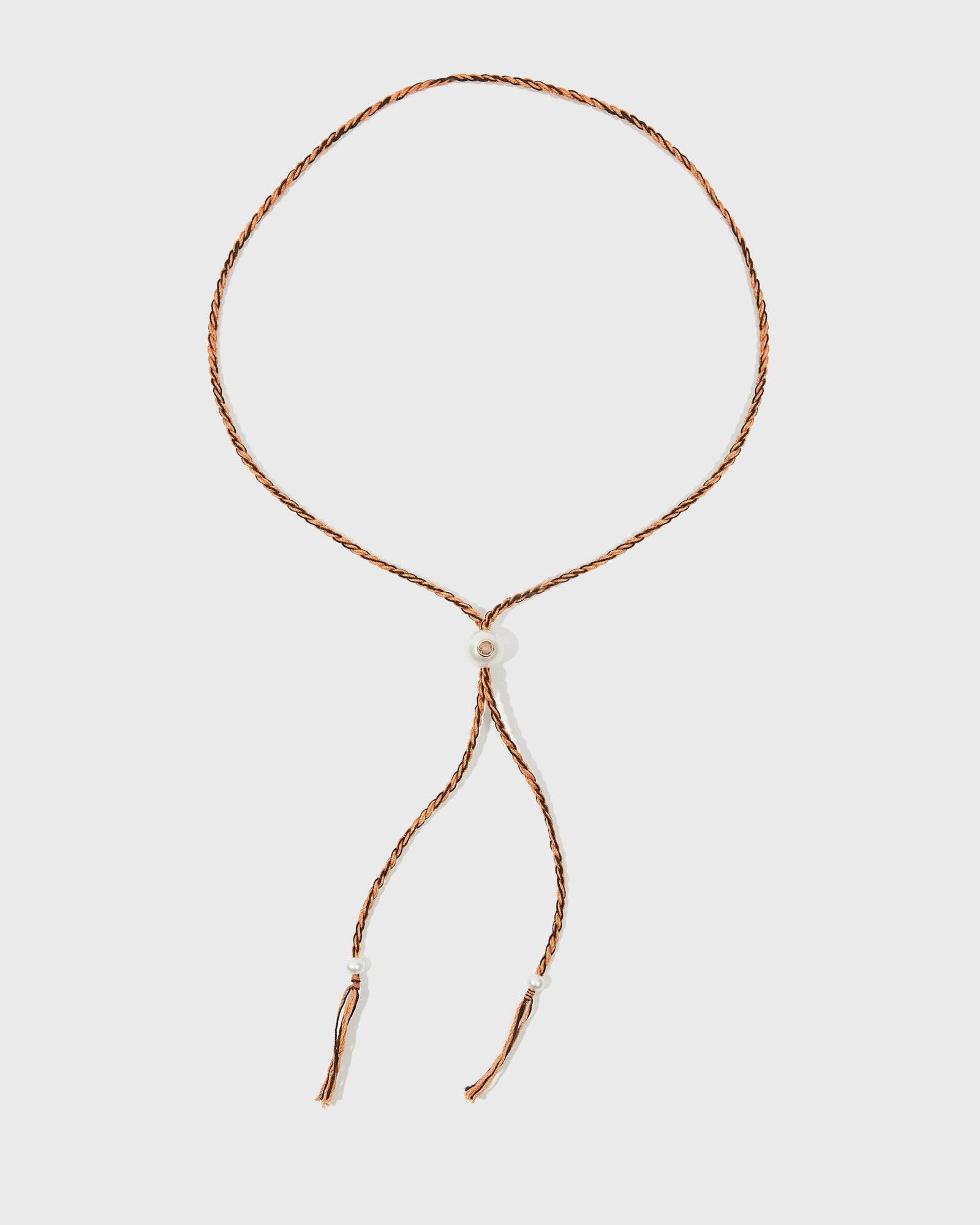 Collier Scarlett avec cordon en coton perle d'eau douce pierre fine grenat et or 9k - noir et orange - Tamara Taichman