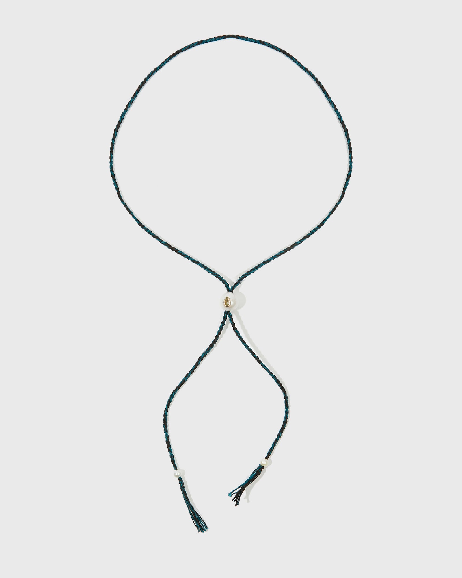 Collier Scarlett avec cordon en coton perle d'eau douce pierre fine tourmaline et or 9k - bleu - Tamara Taichman