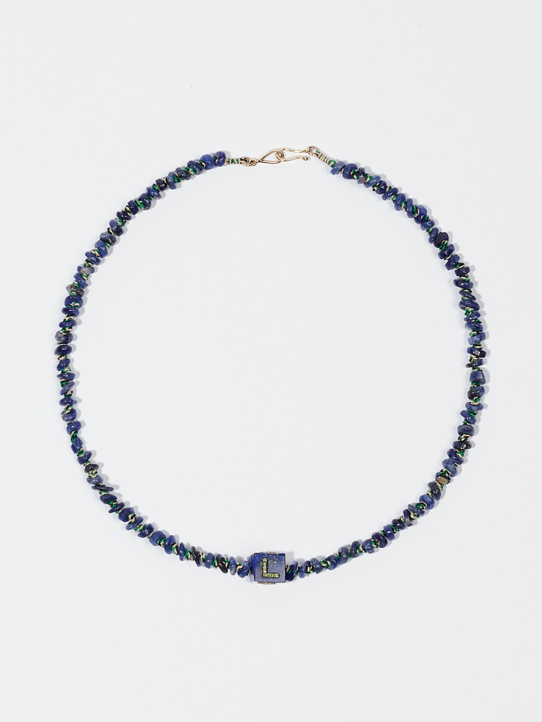 Collier Cubix LOVE avec cordon coton en pierre fine lapis tsavorite sodalite et or 9k - bleu - Tamara Taichman