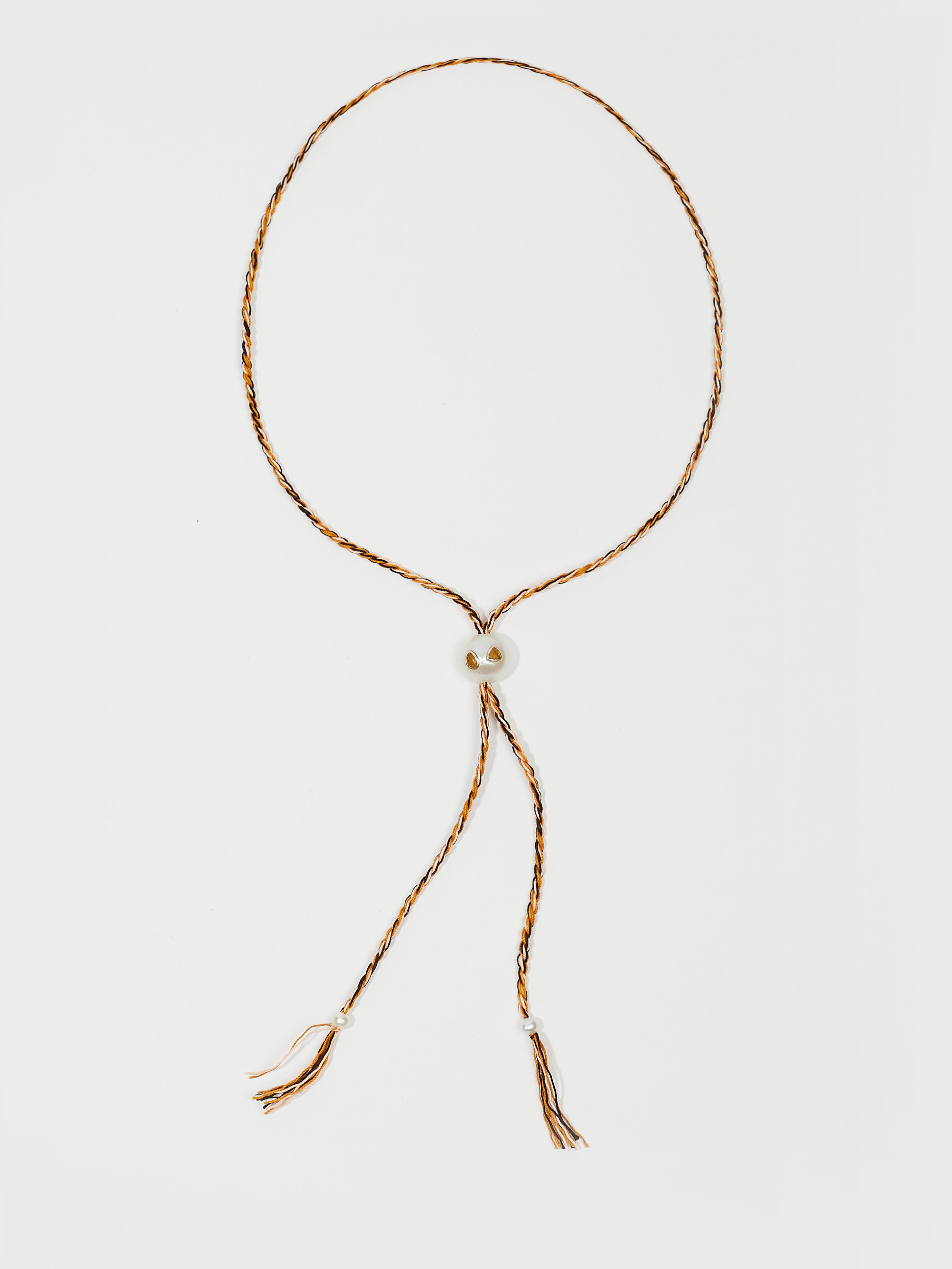 Collier Scarlett avec cordon en coton perle d'eau douce pierre fine citrine et or 9k - orange - Tamara Taichman