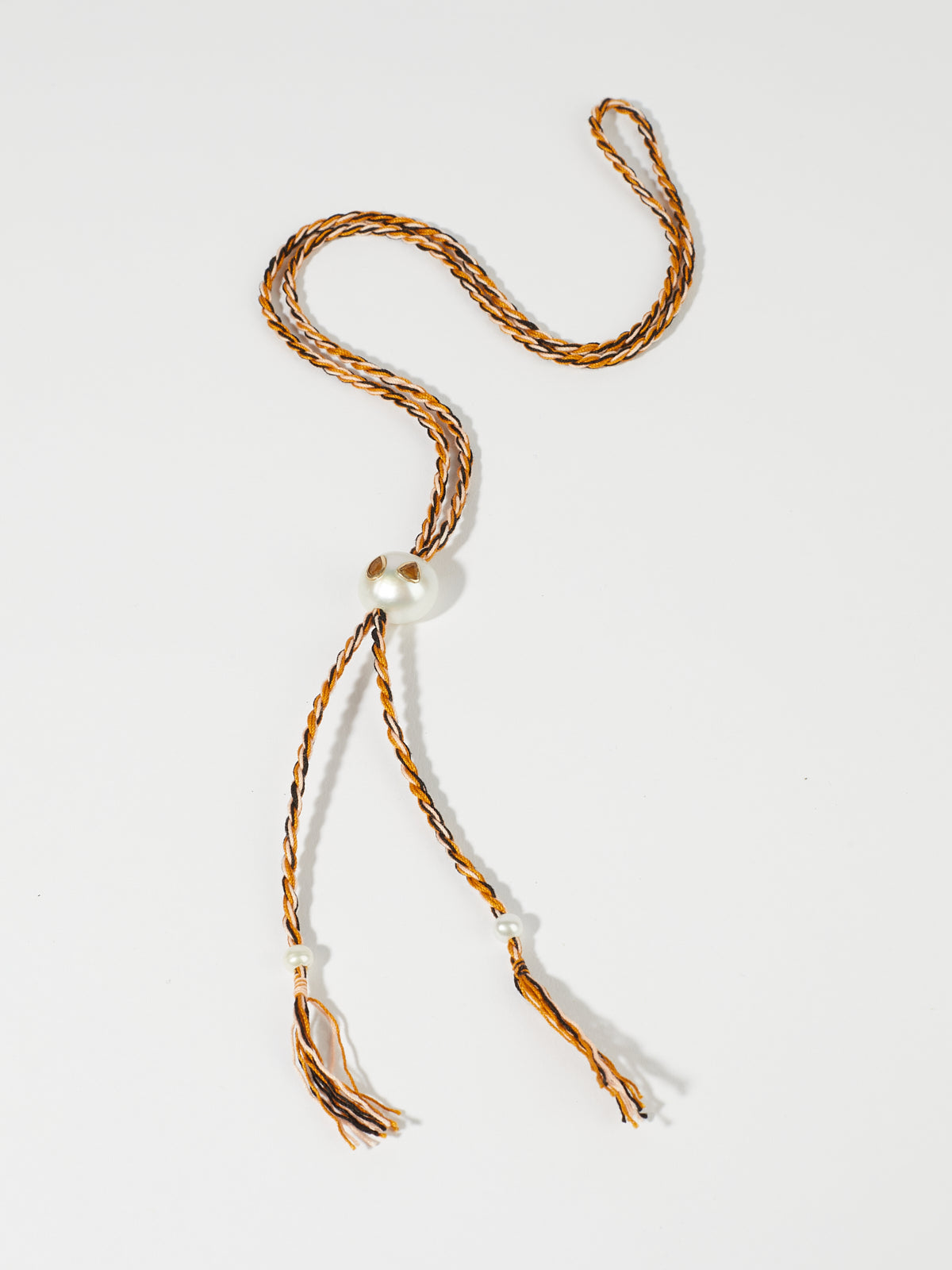 Collier Scarlett avec cordon en coton perle d'eau douce pierre fine citrine et or 9k - orange - Tamara Taichman