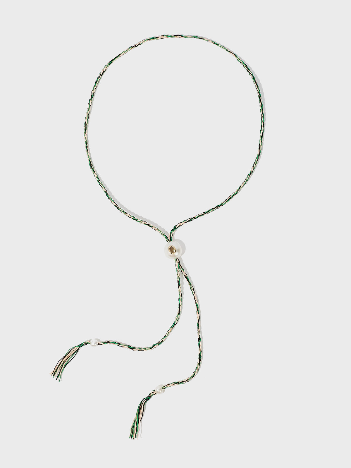 Collier Scarlett cordon en coton avec perle et pierre fine grenat or 9k - vert - Tamara Taichman