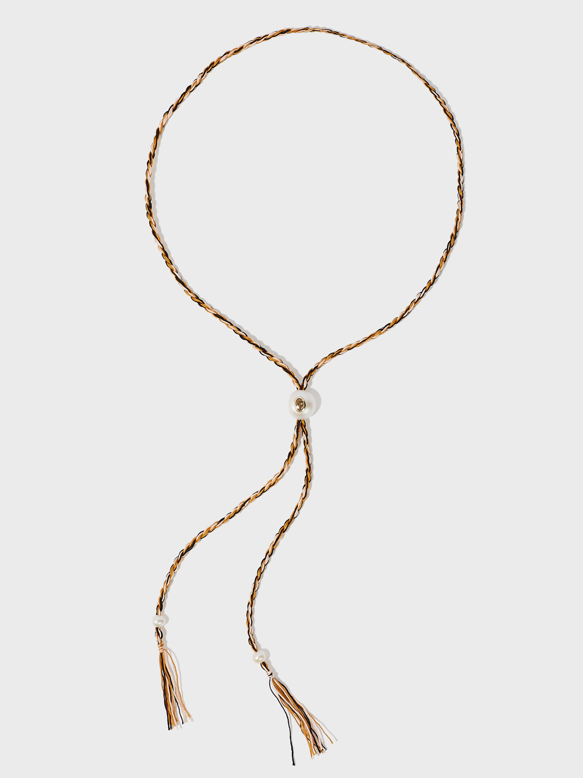 Collier Scarlett cordon en coton avec perle et pierre fine citrine or 9k - marron - Tamara Taichman