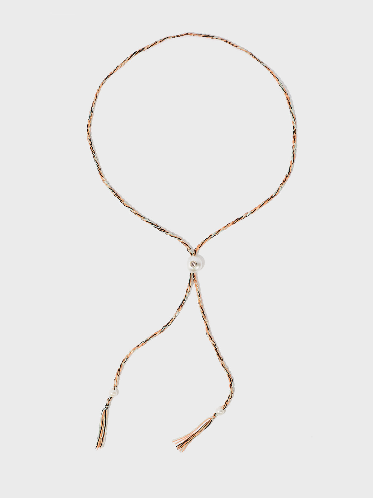 Collier Scarlett cordon en coton avec perle et pierre fine grenat or 9k - orange - Tamara Taichman