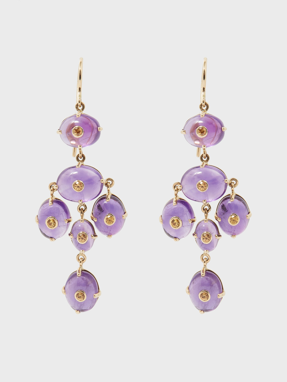 Boucles d'oreilles Dora en or 14k pierre fine améthyste et pierre précieuse saphir - violet et jaune - Tamara Taichman