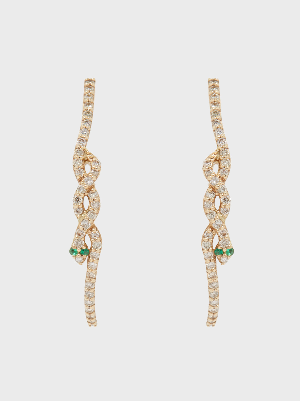 Boucles d'oreilles Serpent Eve en or jaune 14k pierre précieuse diamant et émeraude - vert - Tamara Taichman