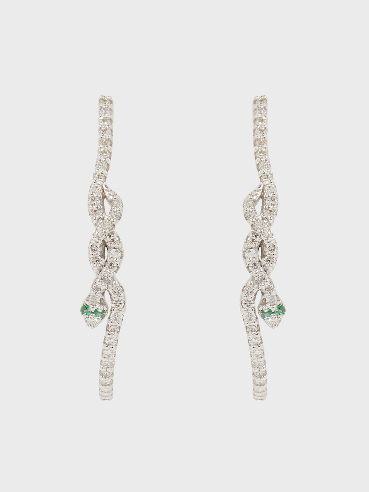Boucles d'oreilles Serpent Eve en or blanc 14k pierre précieuse diamant et émeraude - vert - Tamara Taichman