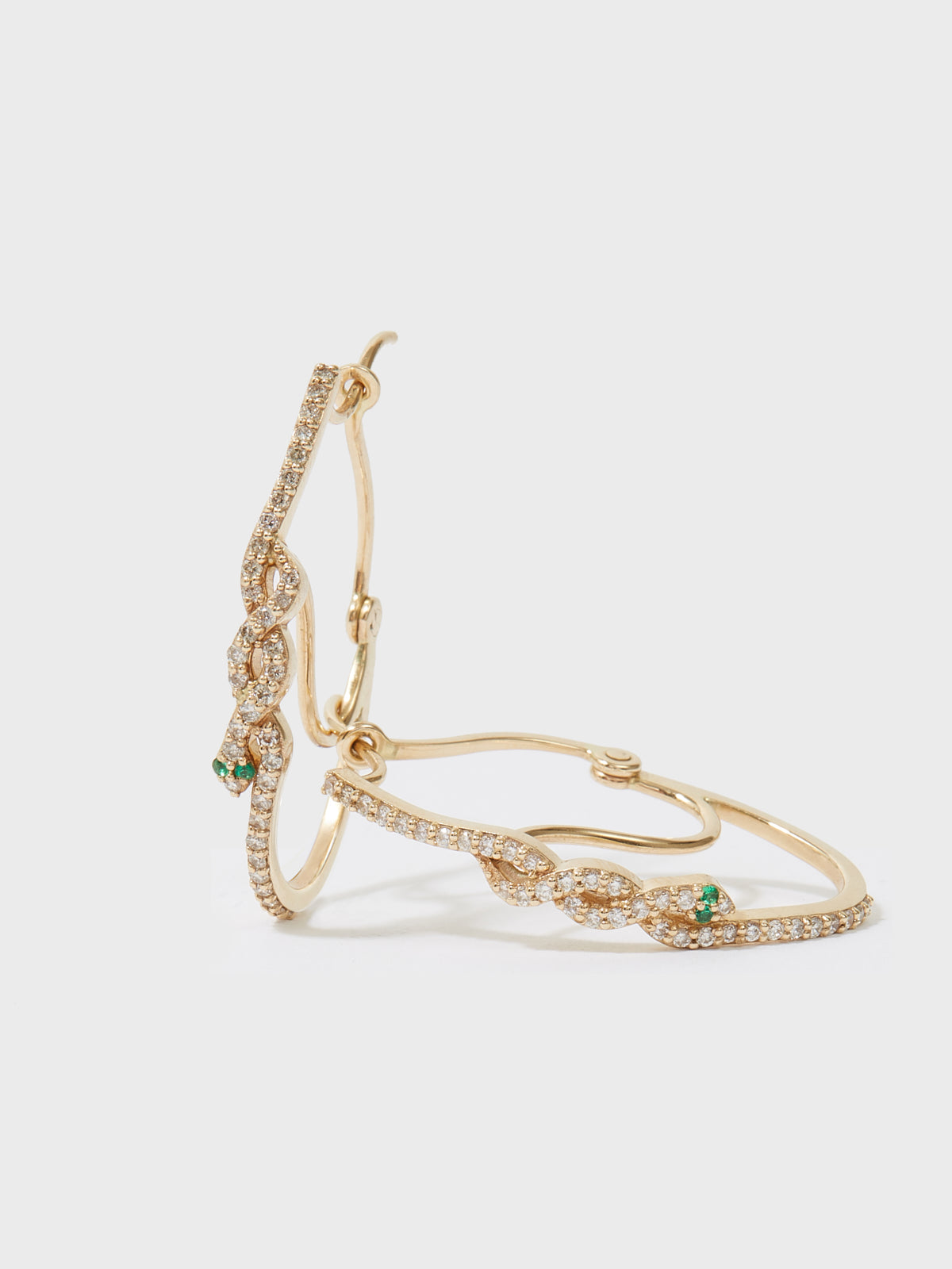 Boucles d'oreilles Serpent Eve en or jaune 14k pierre précieuse diamant et émeraude - vert - Tamara Taichman