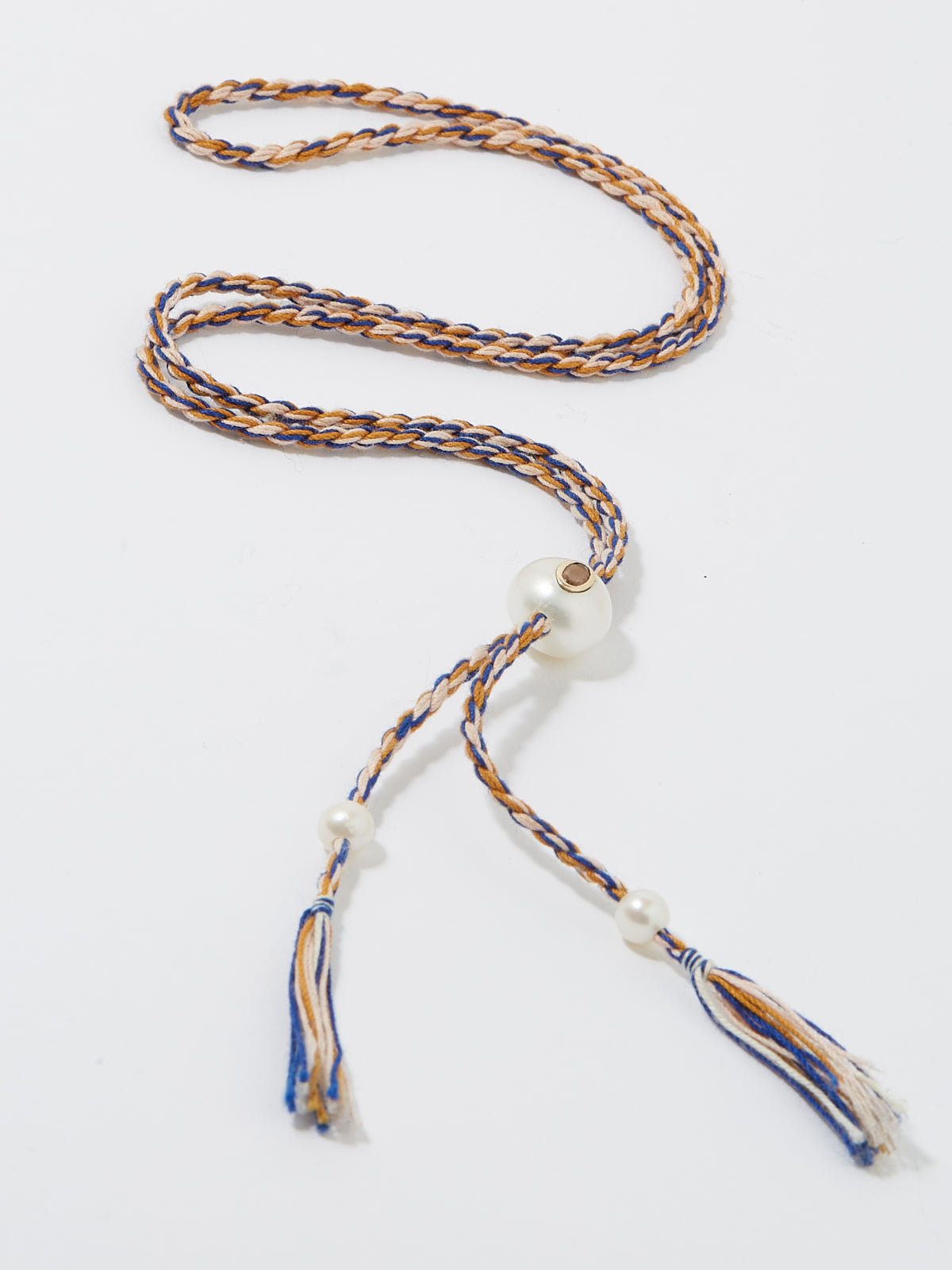 Collier Scarlett avec cordon en coton perle pierre fine citrine et or 9k - bleu - Tamara Taichman